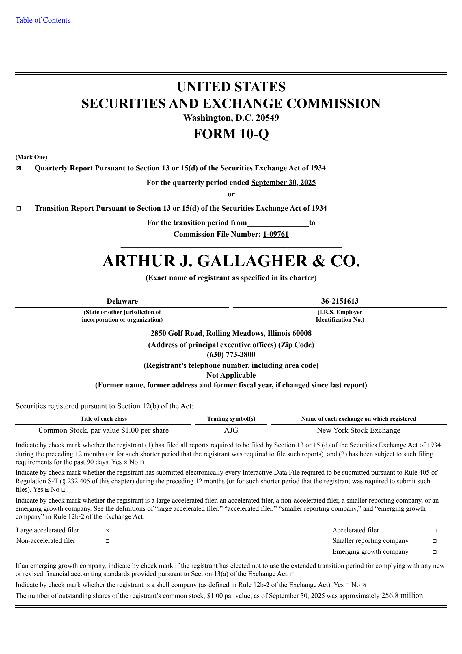 Arthur J. Gallagher & Co.'s Q3 2025 Quarterly Report