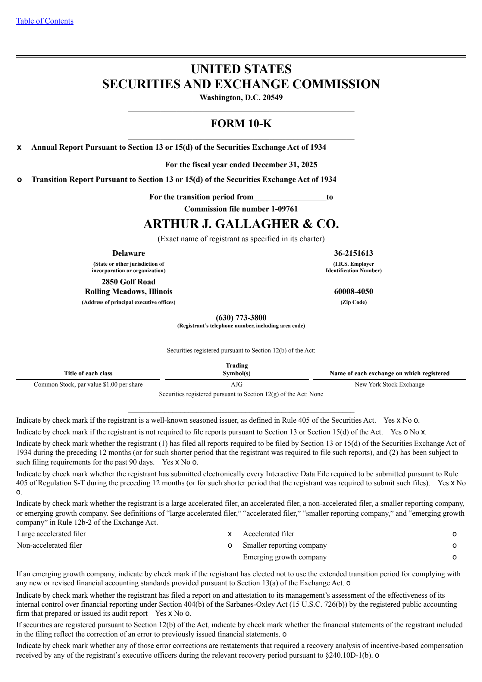Arthur J. Gallagher & Co.'s Q4 2025 Annual report