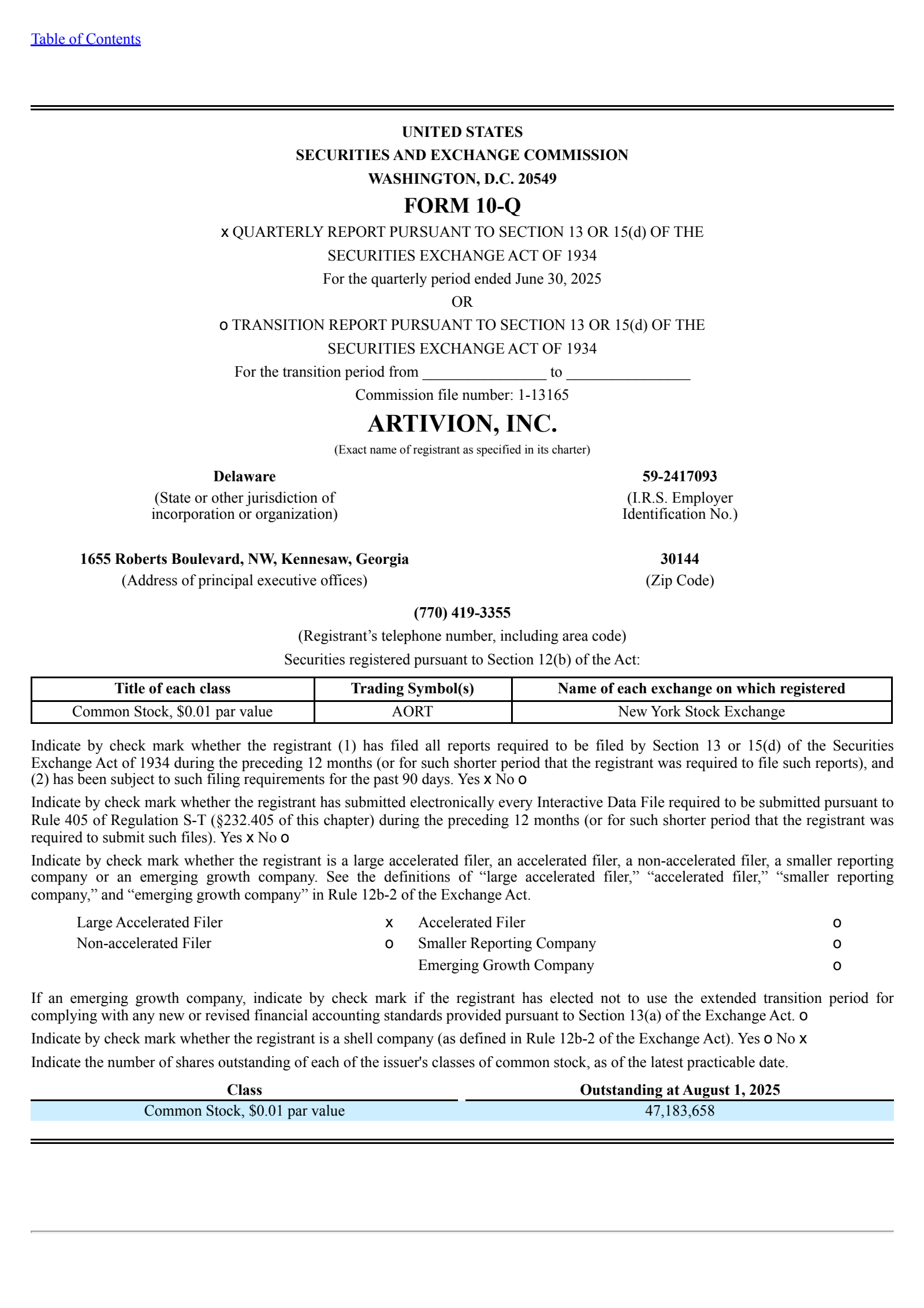 Artivion's Q2 2025 Quarterly report