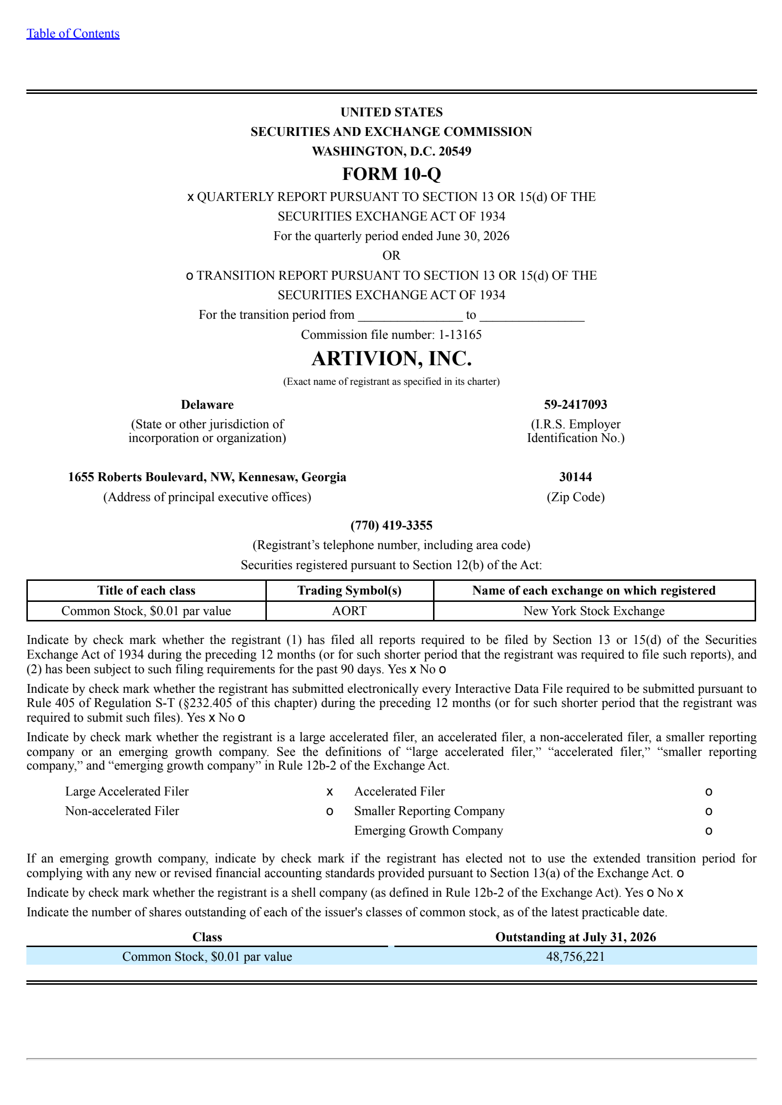 Artivion's Q2 2026 Quarterly report