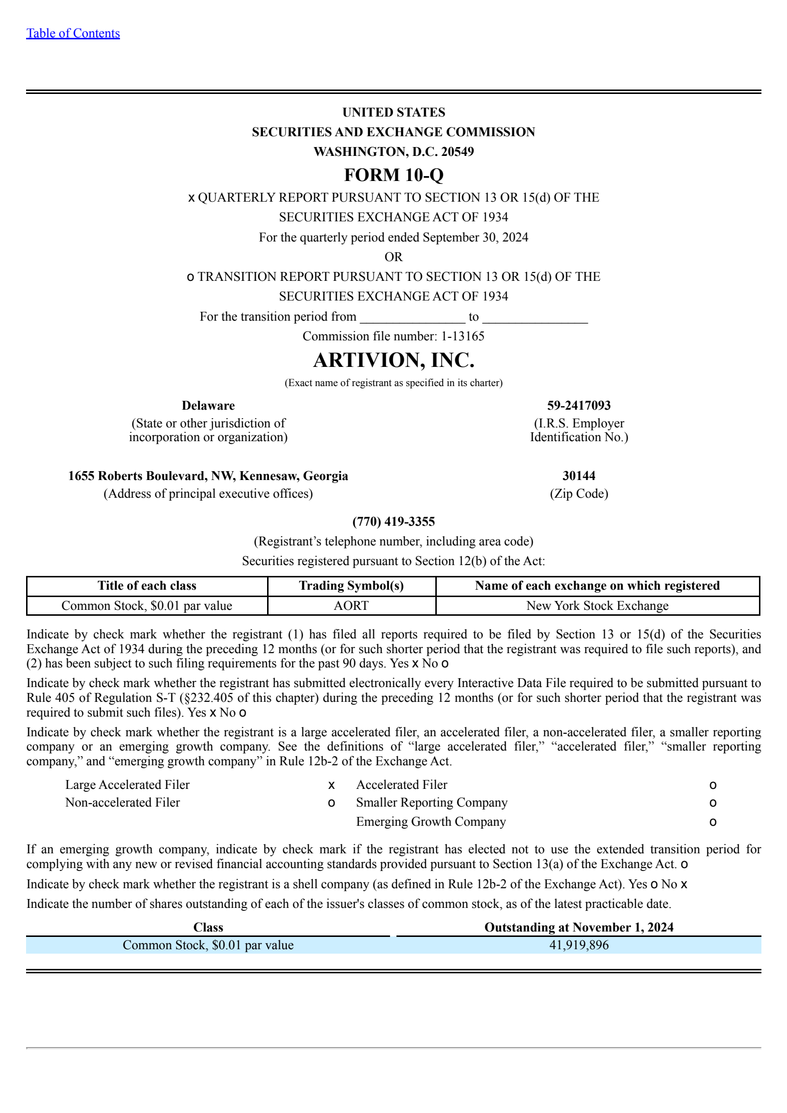 Artivion's Q3 2024 Quarterly report