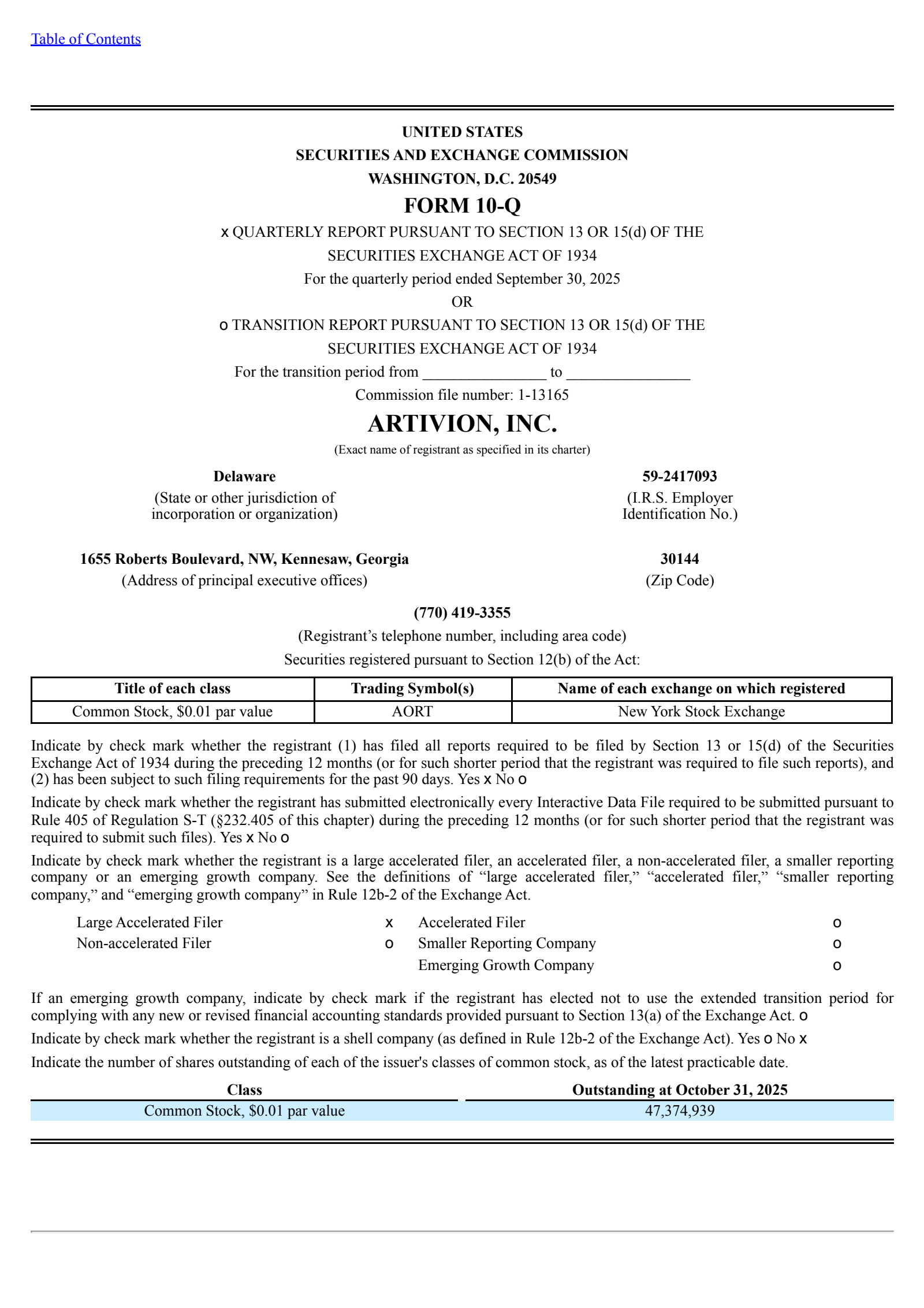 Artivion's Q3 2025 Quarterly Report