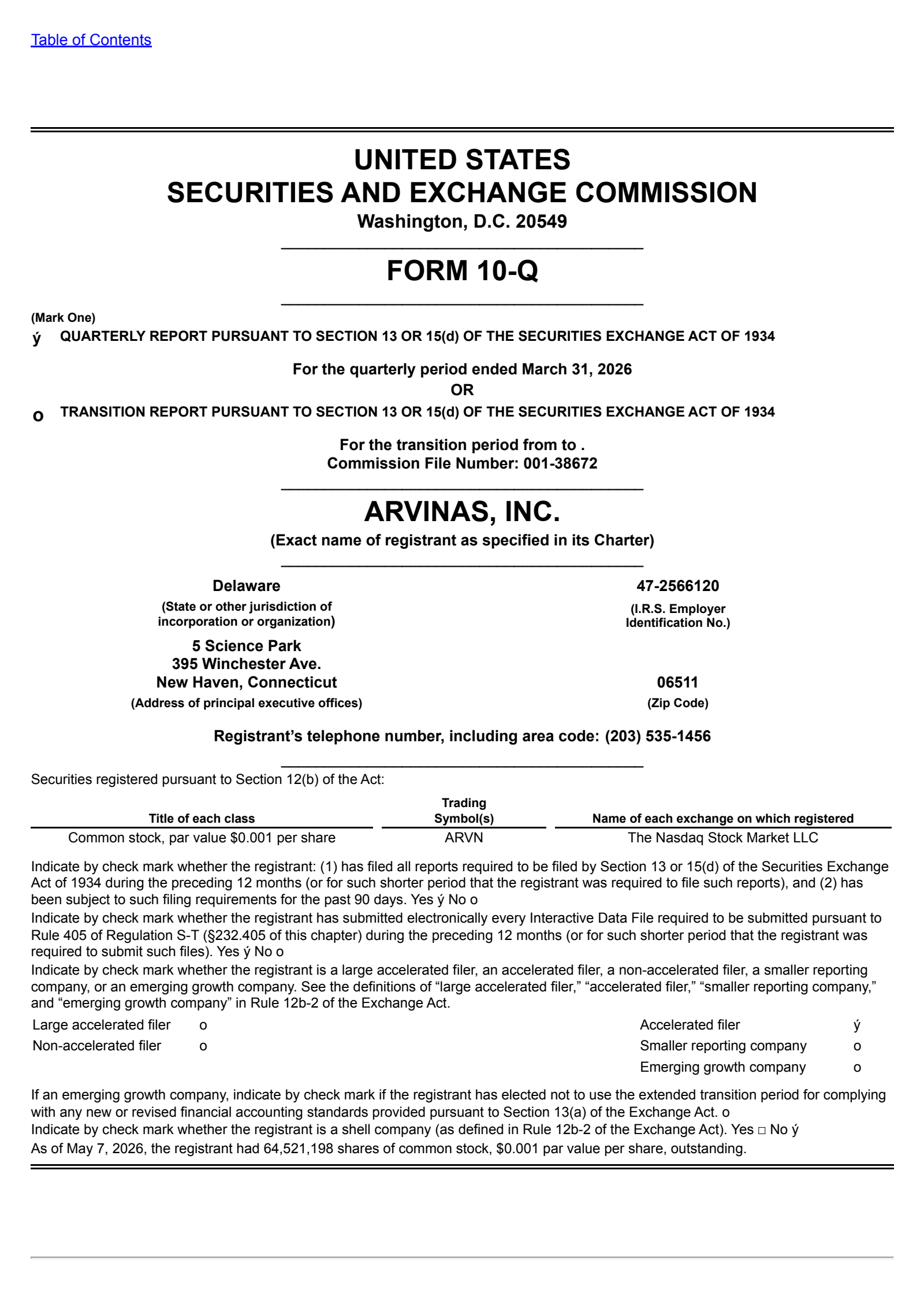 Arvinas' Q1 2026 Quarterly report