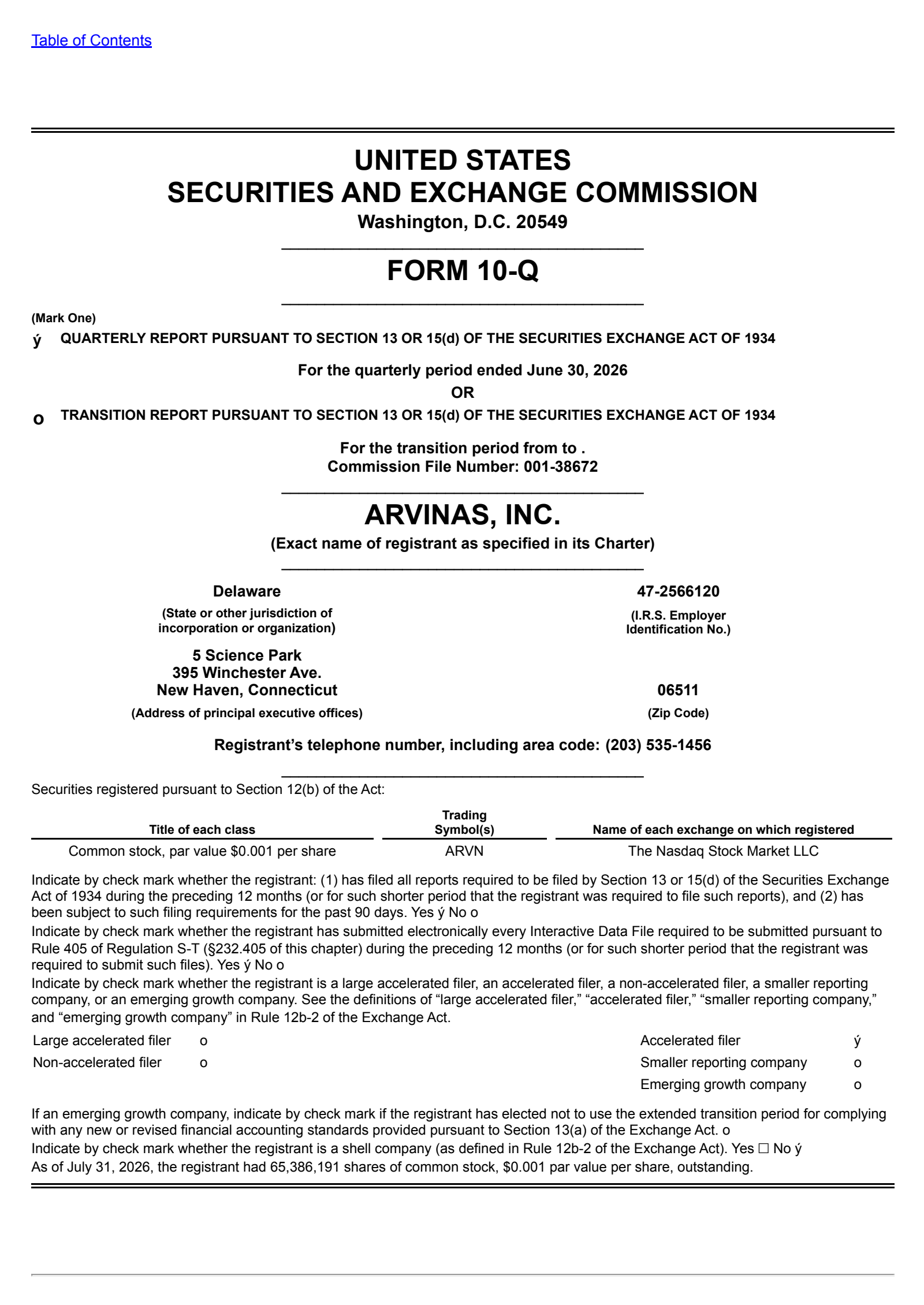 Arvinas' Q2 2026 Quarterly report
