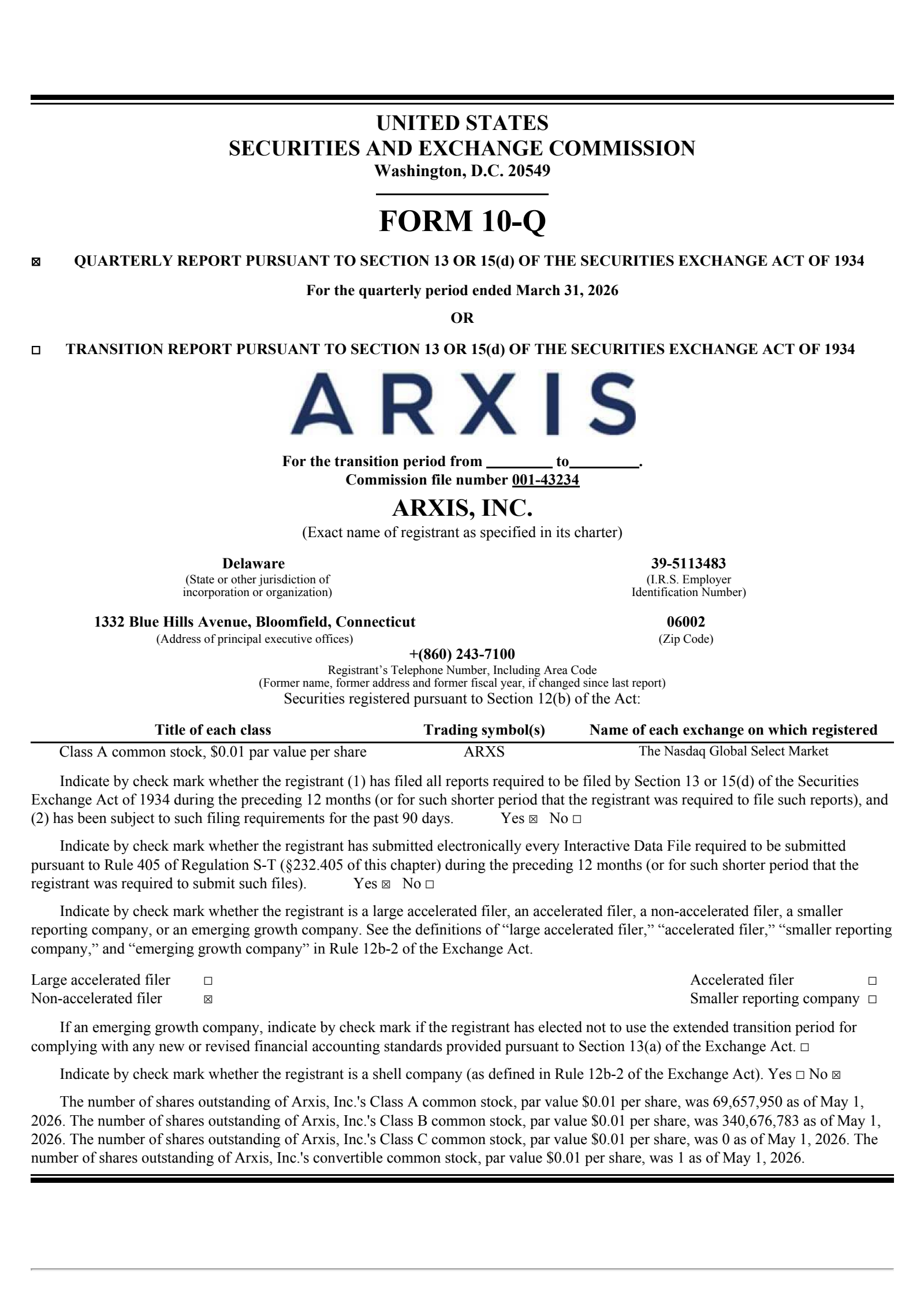 Arxis' Q1 2026 Quarterly report