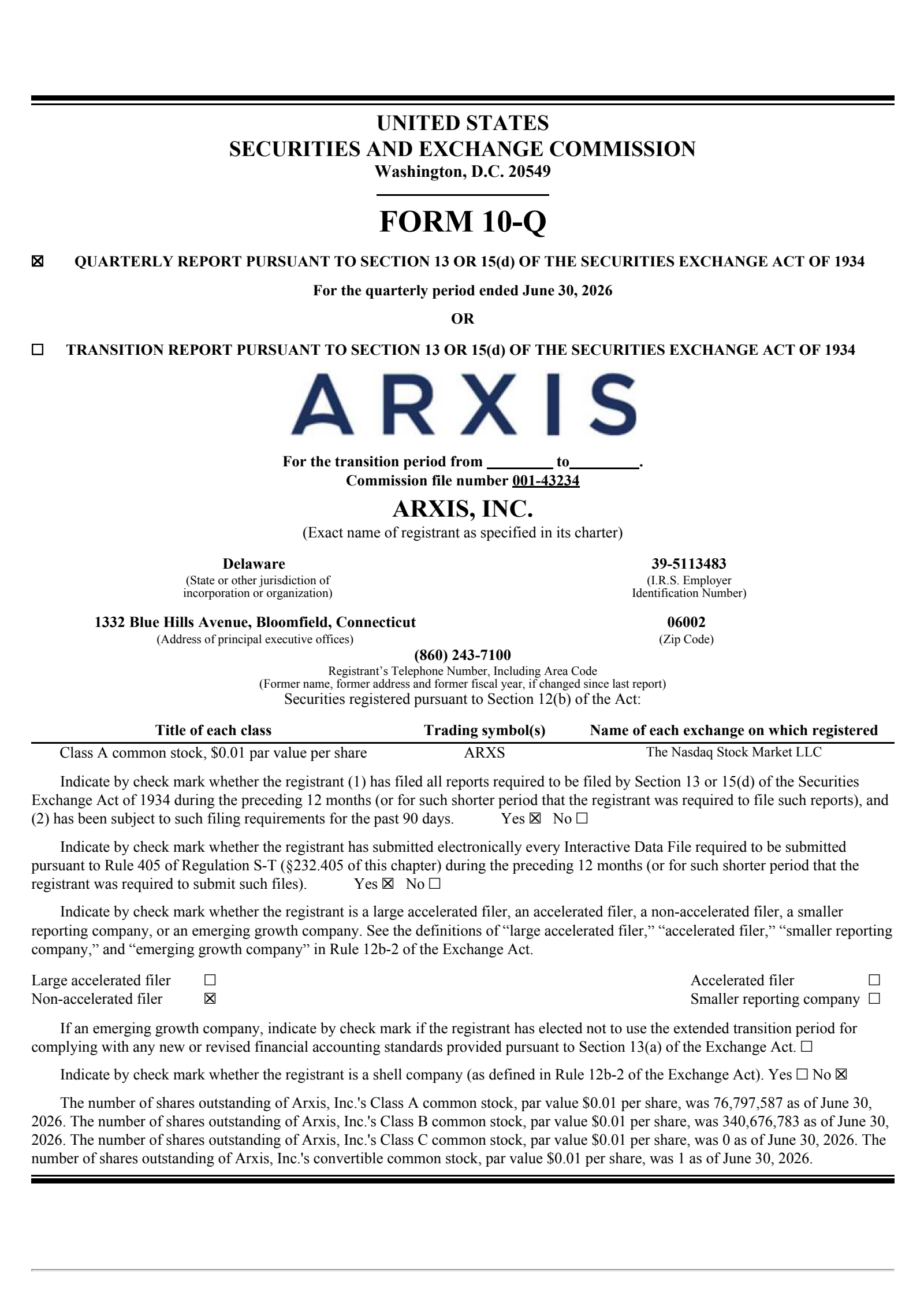 Arxis' Q2 2026 Quarterly report