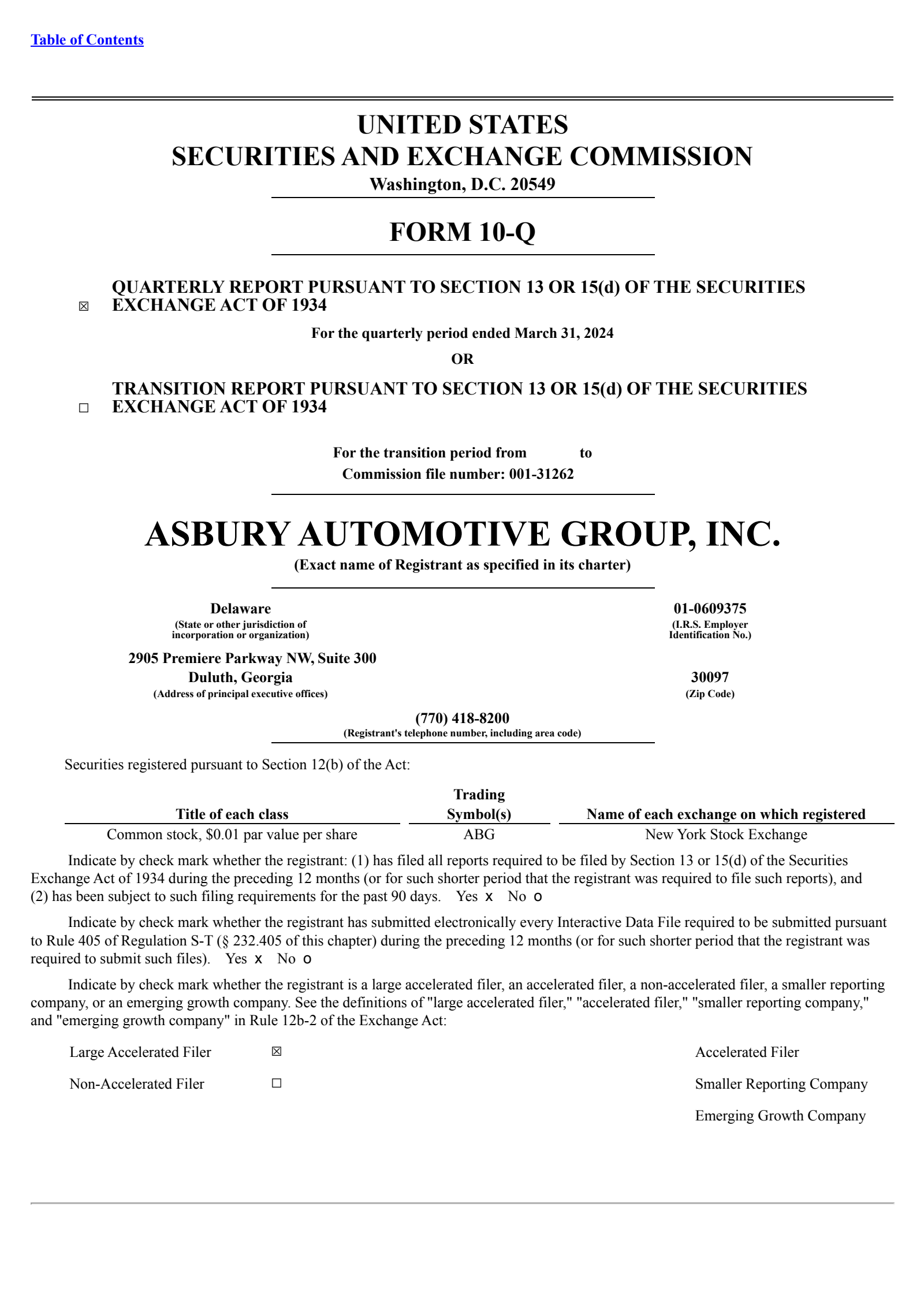 Asbury Automotive Group's Q1 2024 Quarterly report
