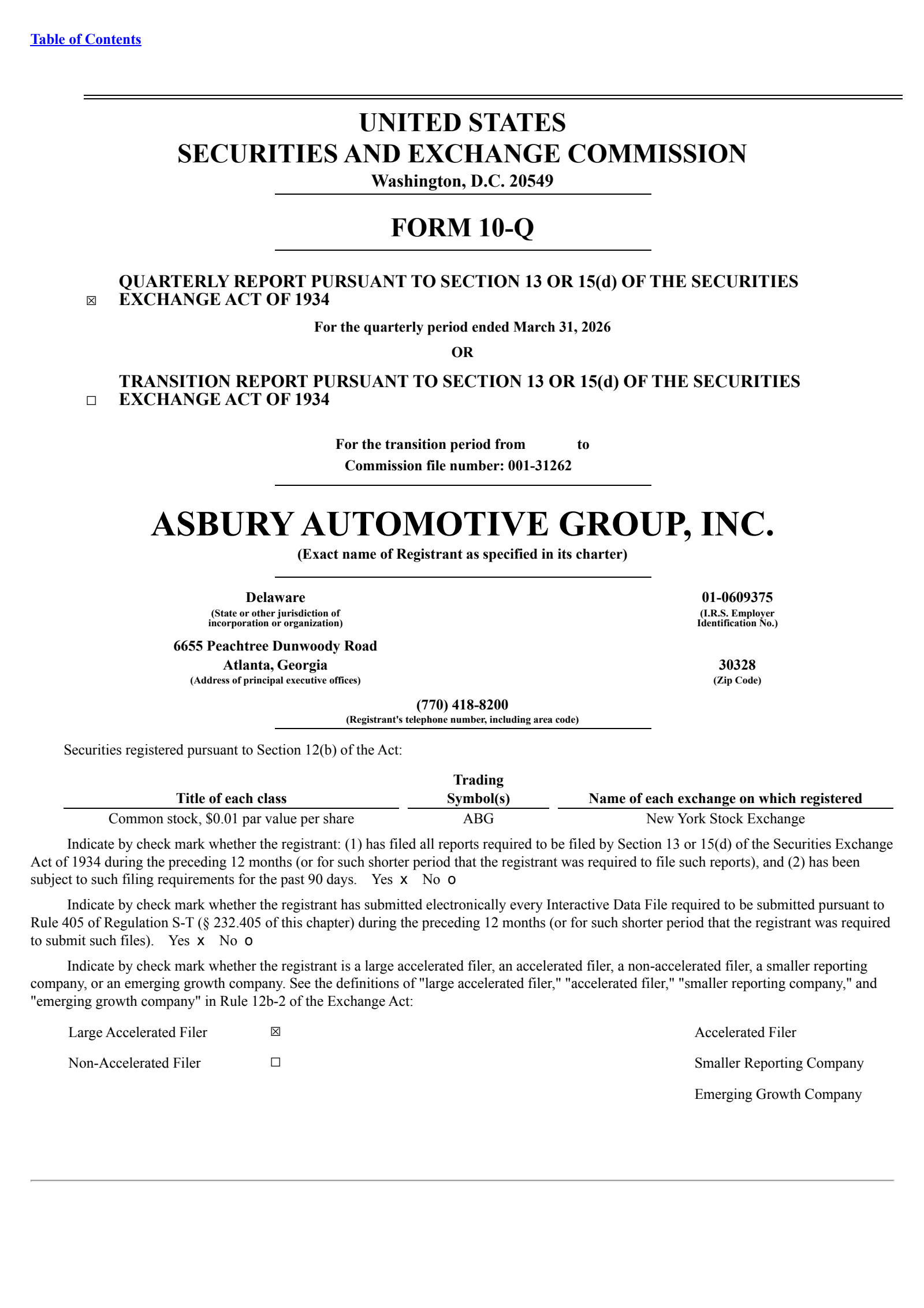 Asbury Automotive Group's Q1 2026 Quarterly report