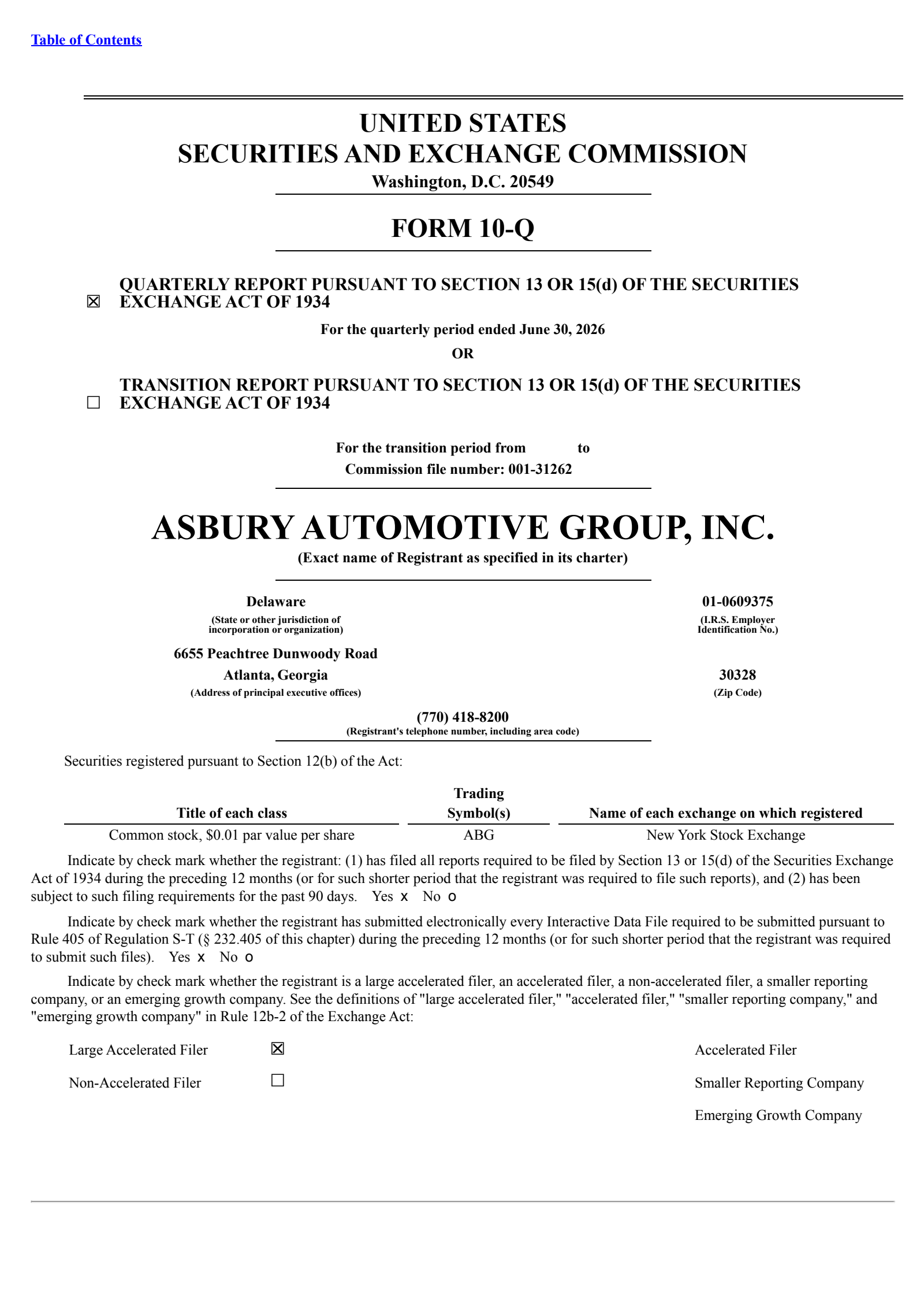 Asbury Automotive Group's Q2 2026 Quarterly report