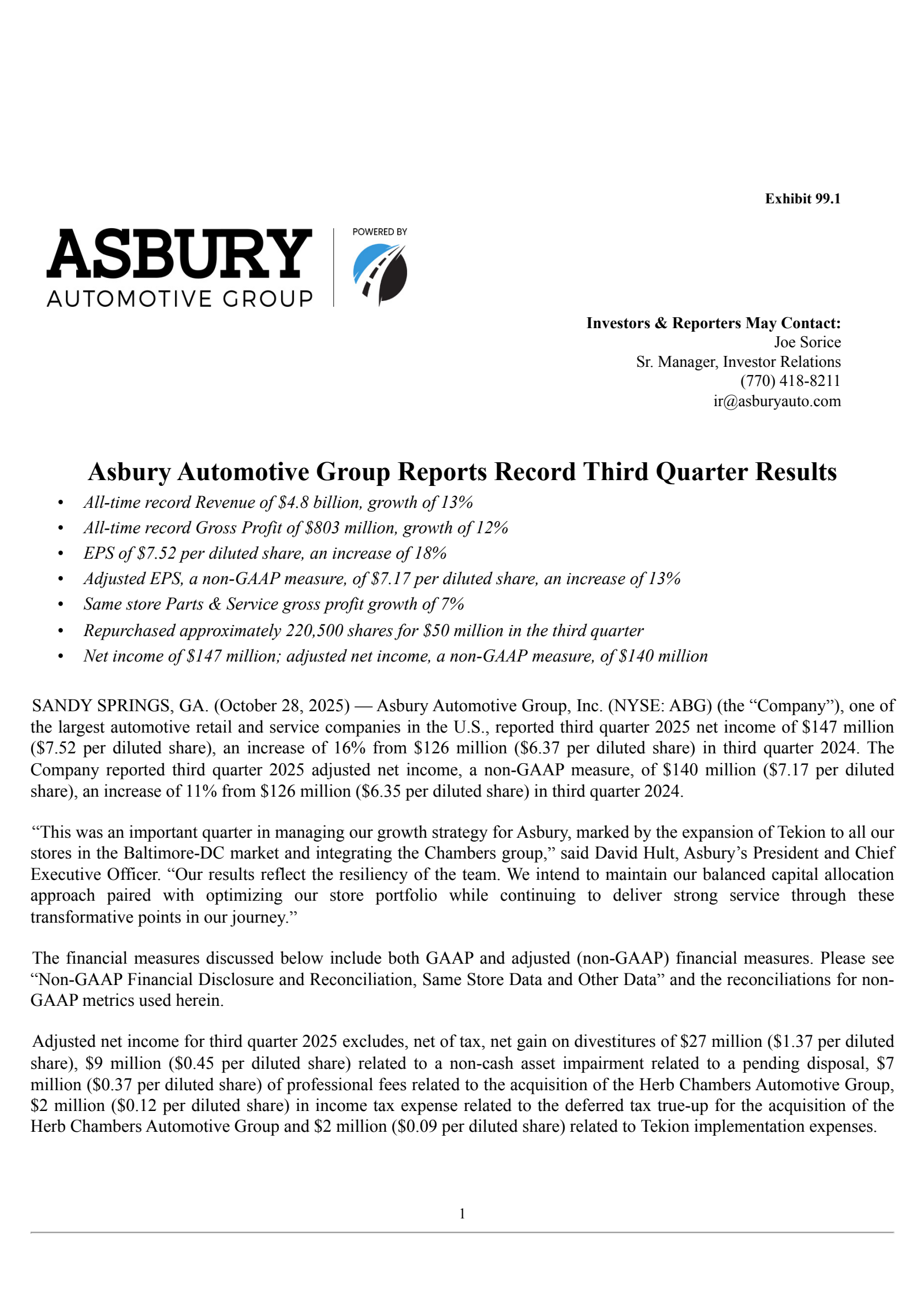 Asbury Automotive Group's Q3 2025 Earnings Release