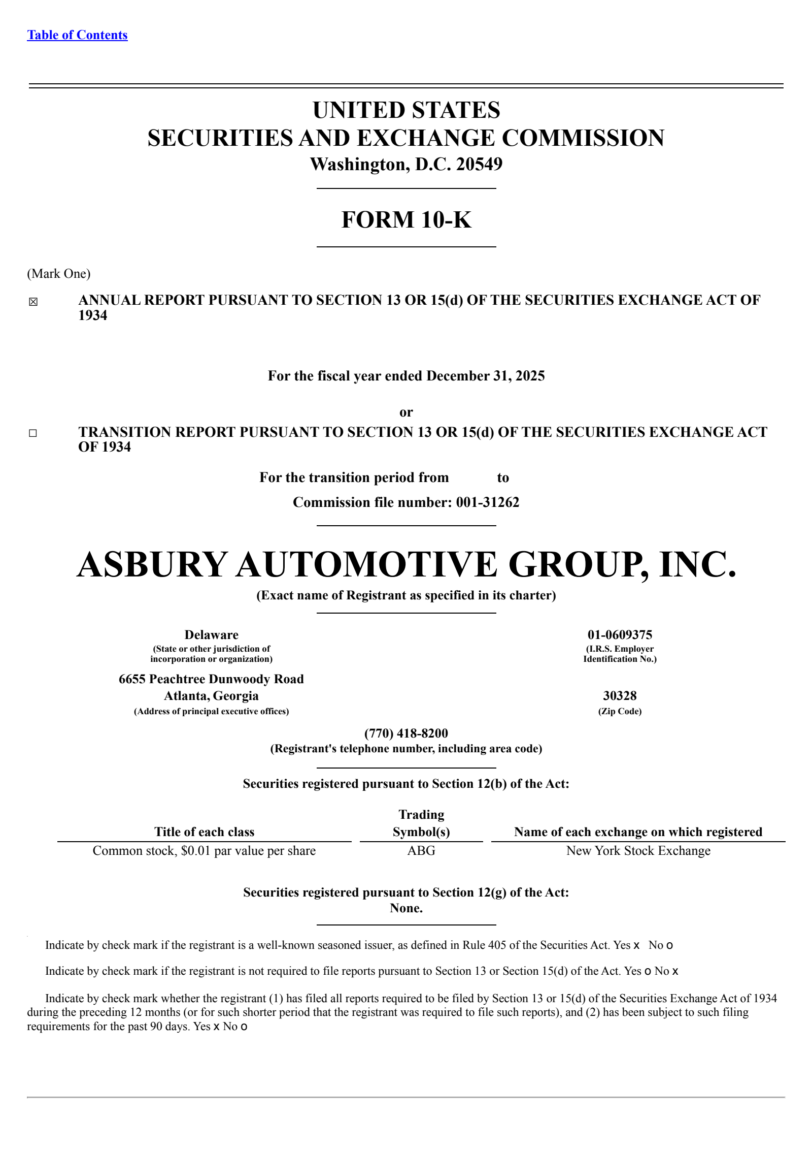 Asbury Automotive Group's Q4 2025 Annual report