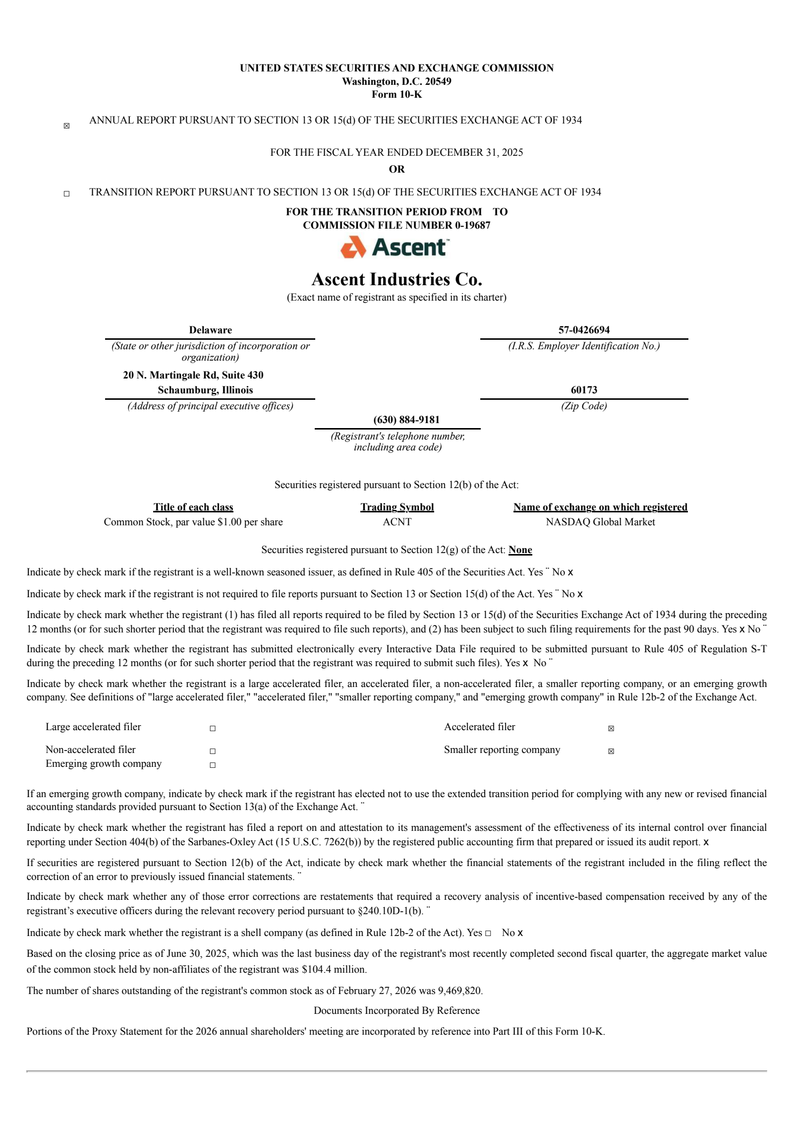 Ascent Industries' Q4 2025 Annual report