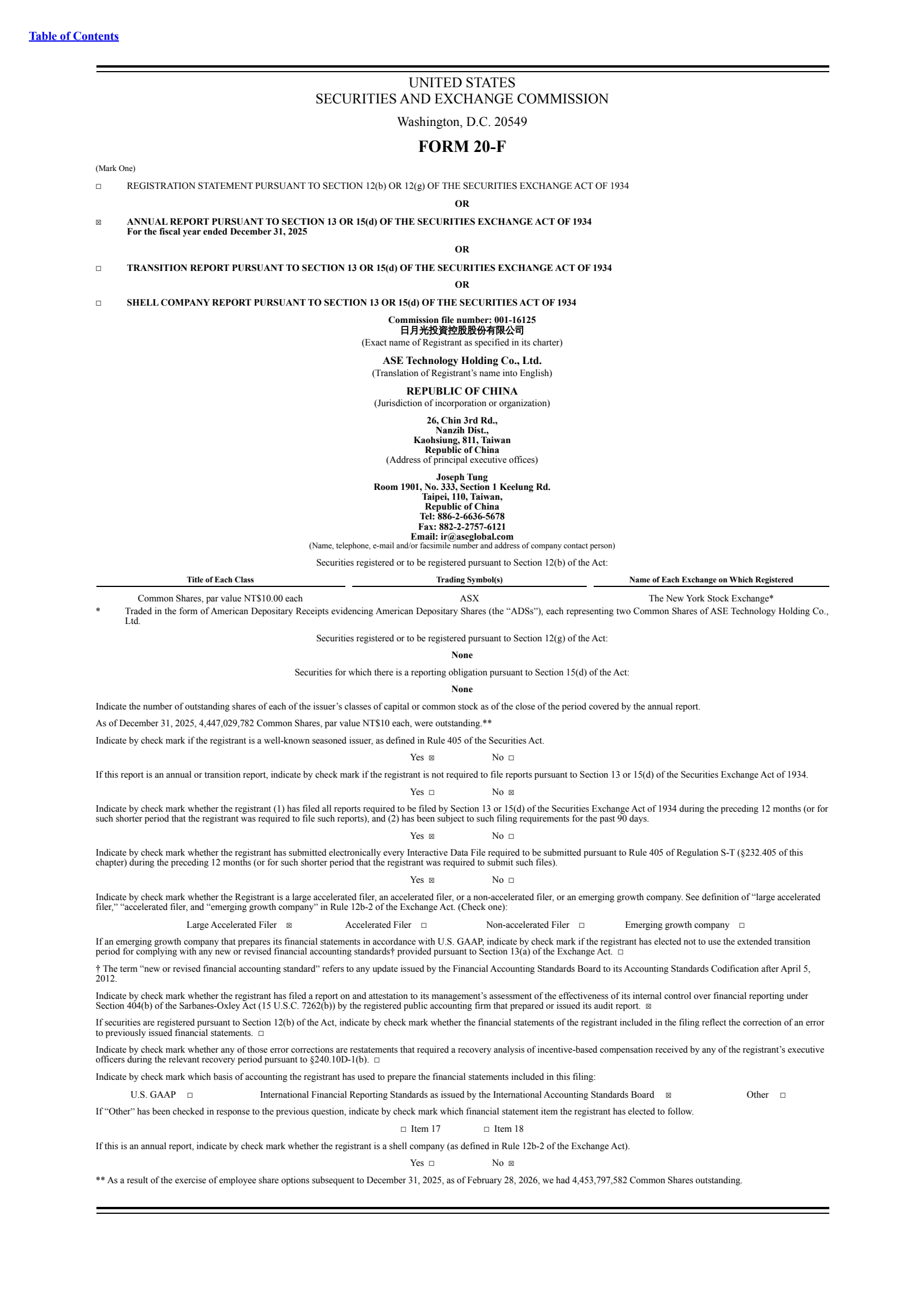 ASE Technology's Q4 2025 Annual report