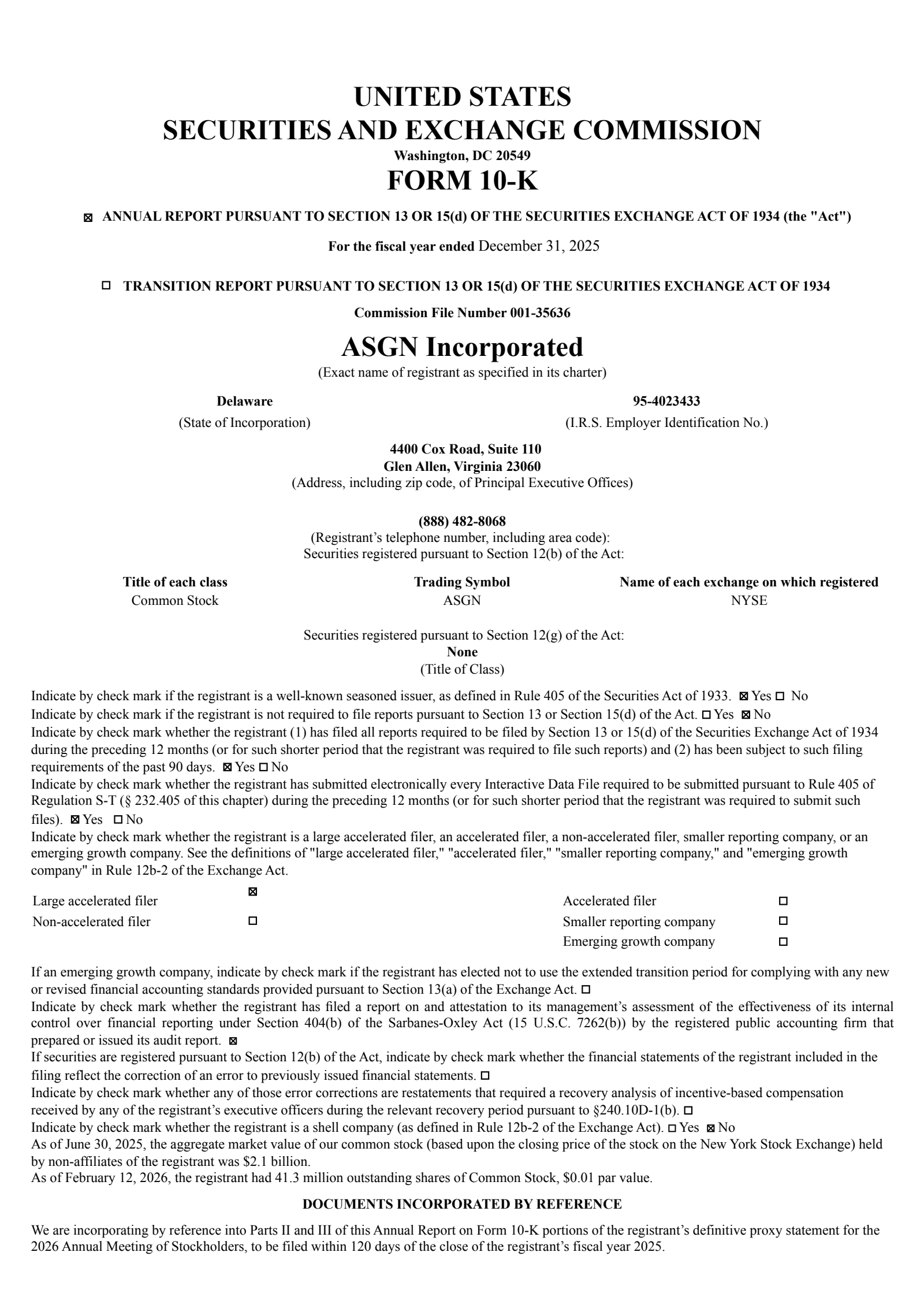 ASGN's Q4 2025 Annual report
