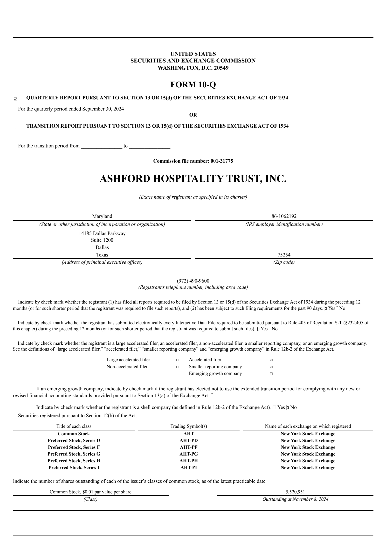Ashford Hospitality Trust's Q3 2024 Quarterly report