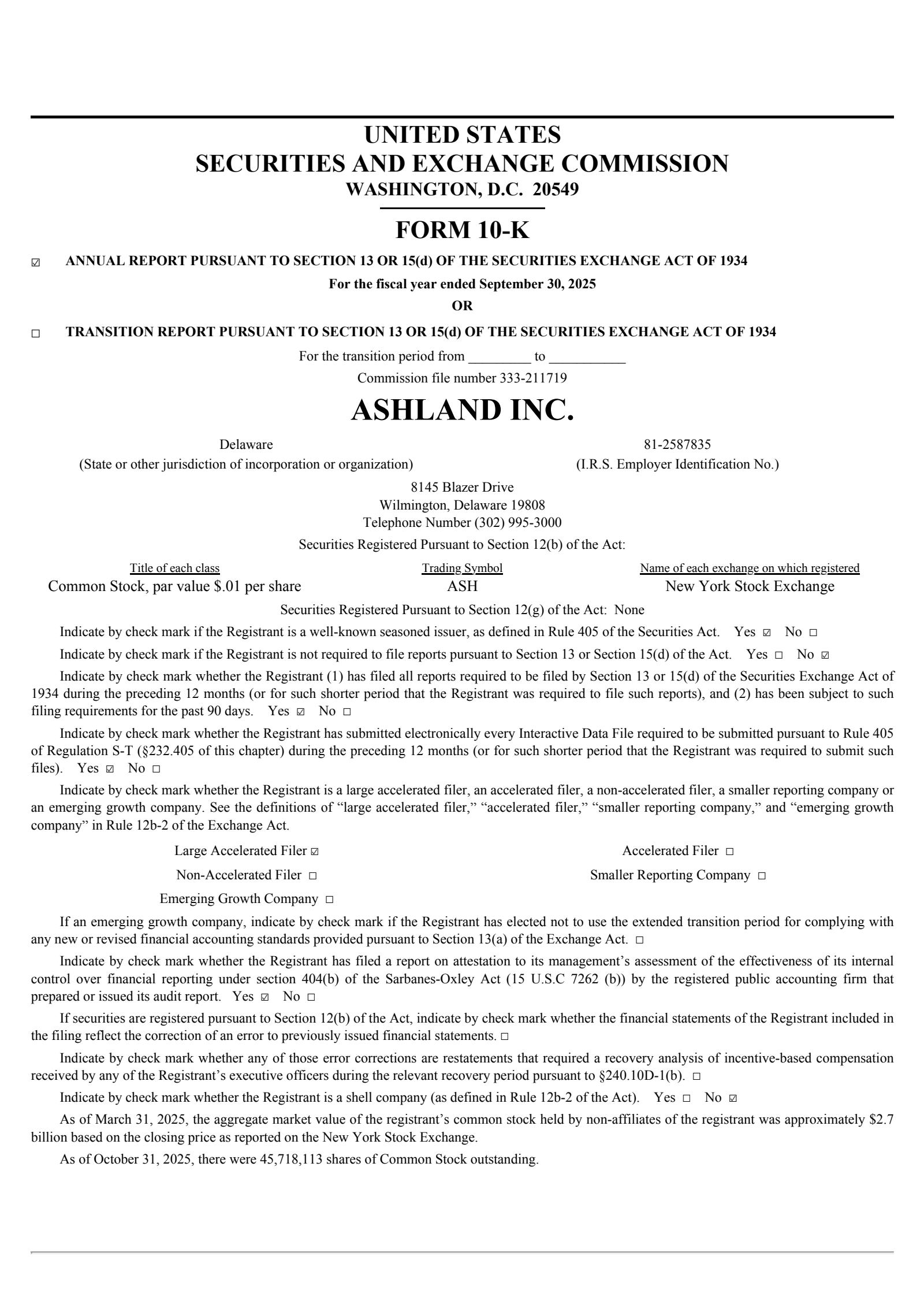 Ashland's Q4 2025 Annual Report