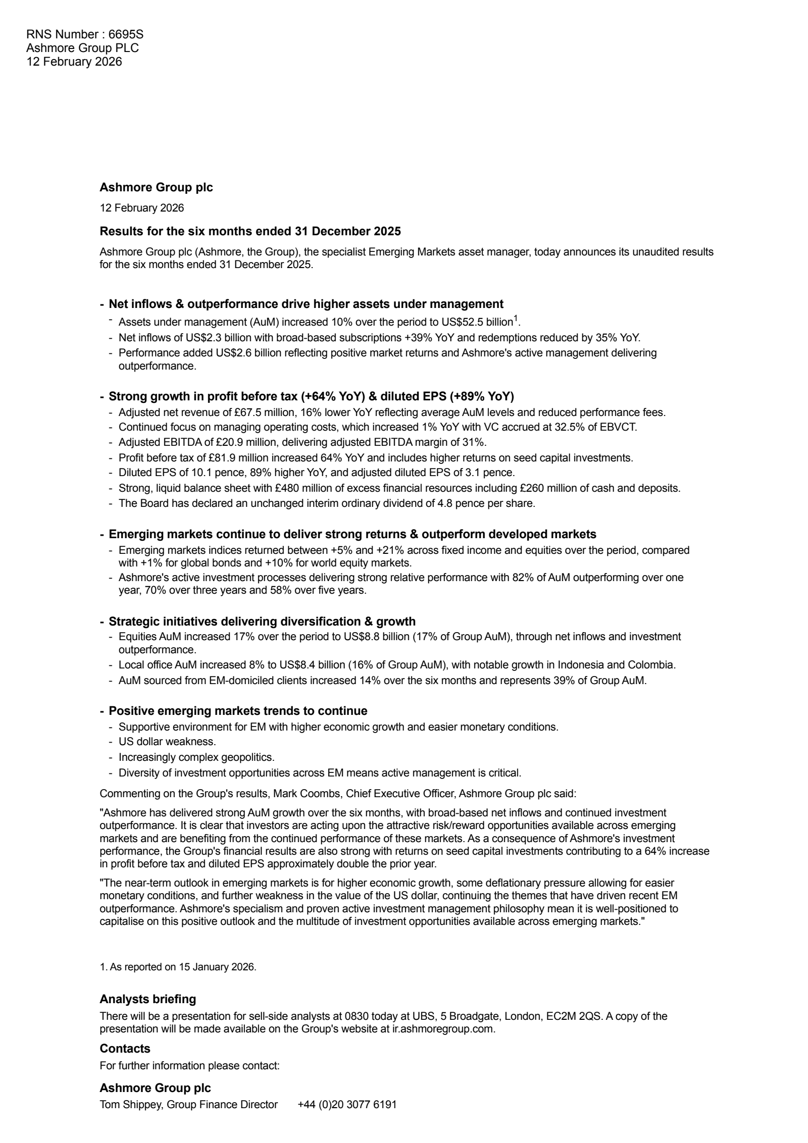 Ashmore Group's H1 2026 Interim report
