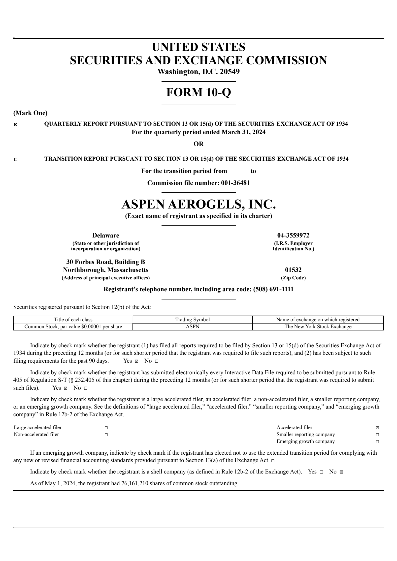 ASPN Q1 2024 Earnings Report on 5/1/2024