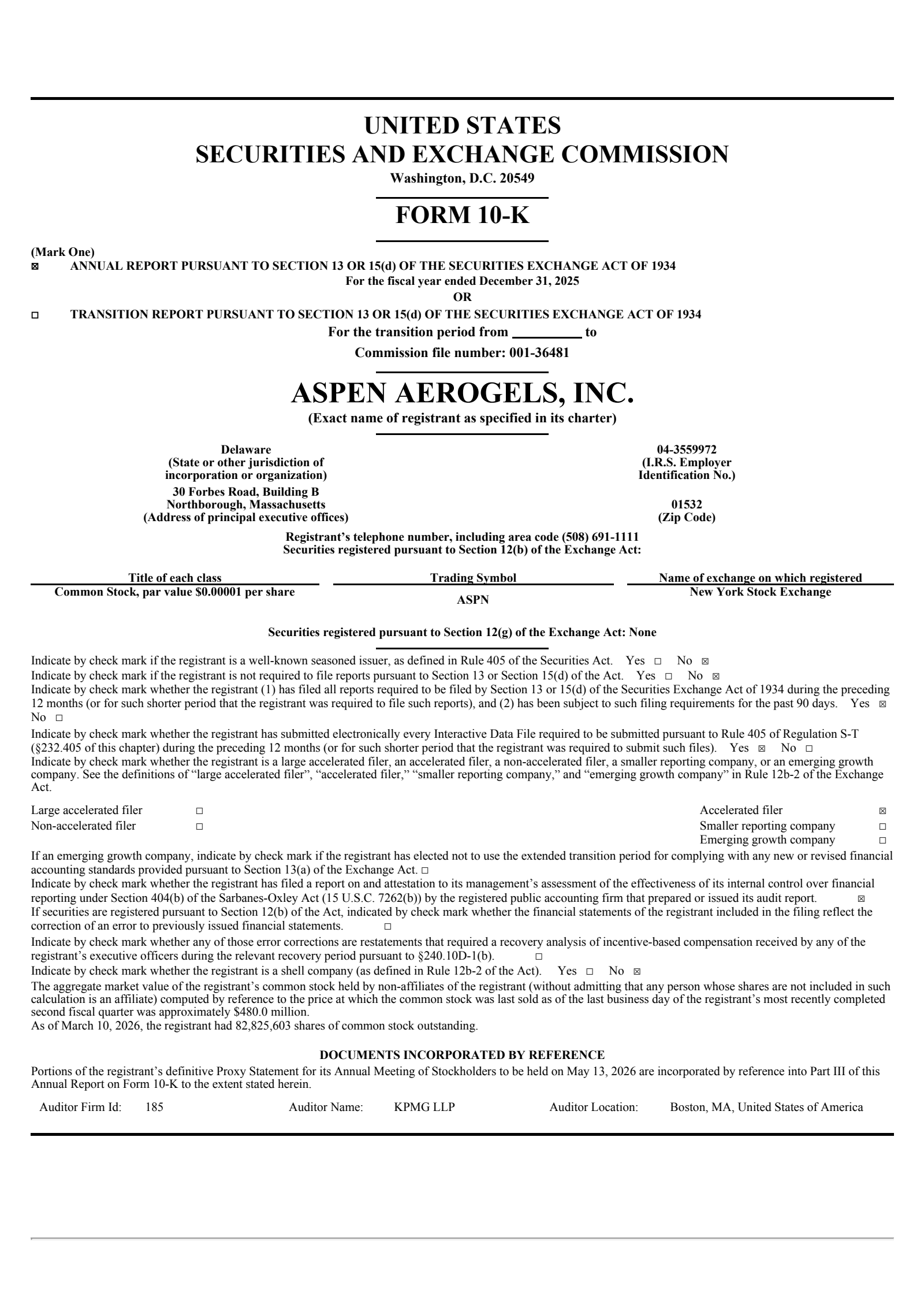 Aspen Aerogels' Q4 2025 Annual report