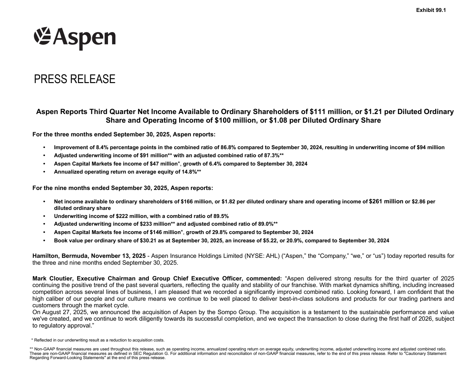Aspen Insurance's Q3 2025 Earnings Release
