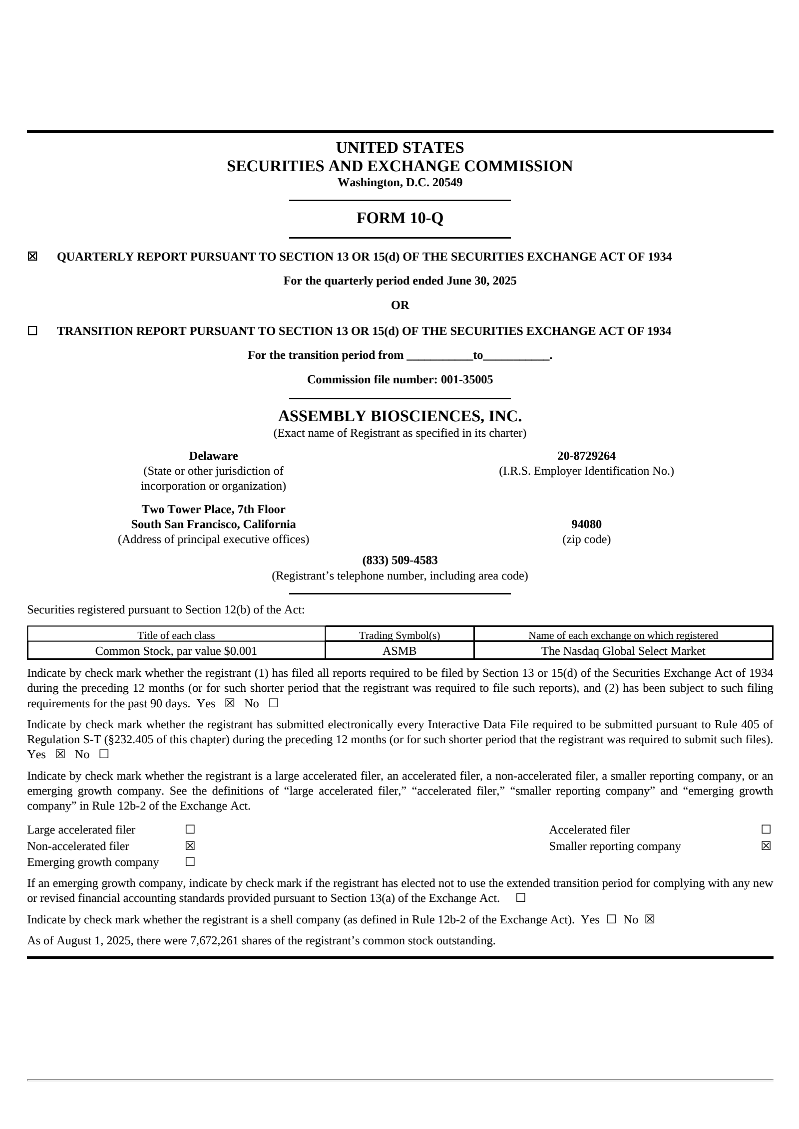 Assembly Biosciences' Q2 2025 Quarterly report