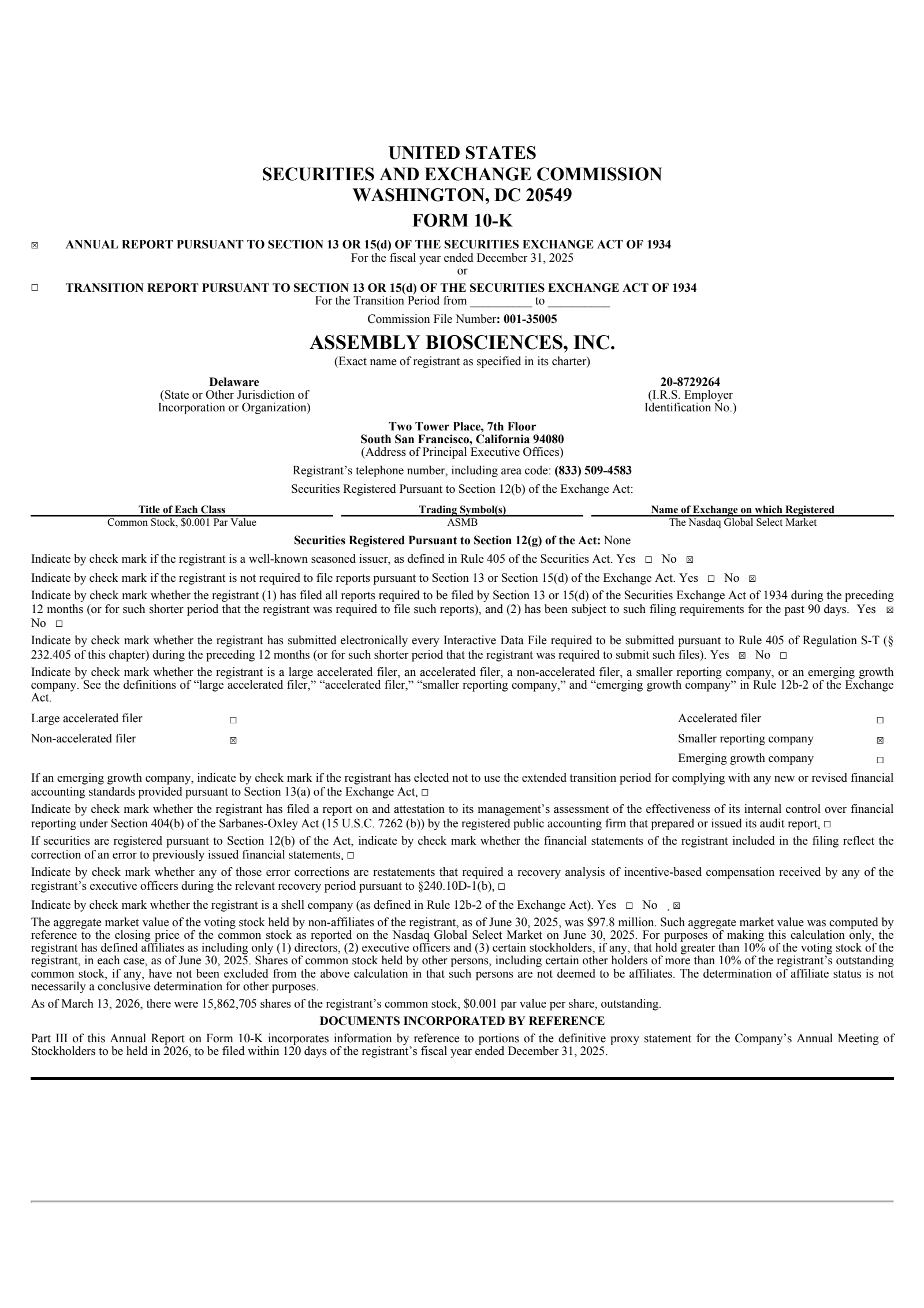 Assembly Biosciences' Q4 2025 Annual report
