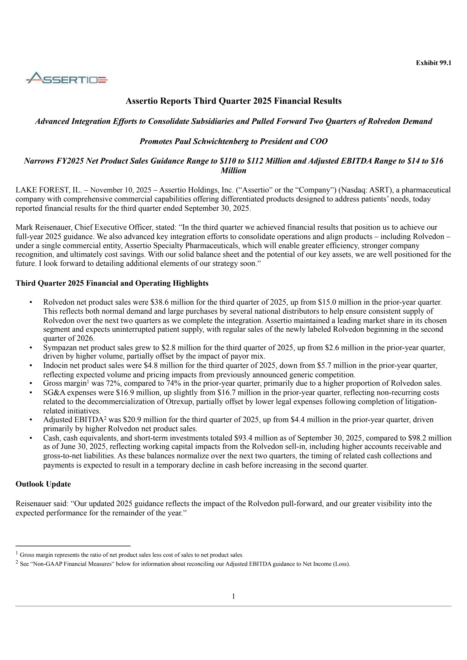 Assertio's Q3 2025 Earnings Release