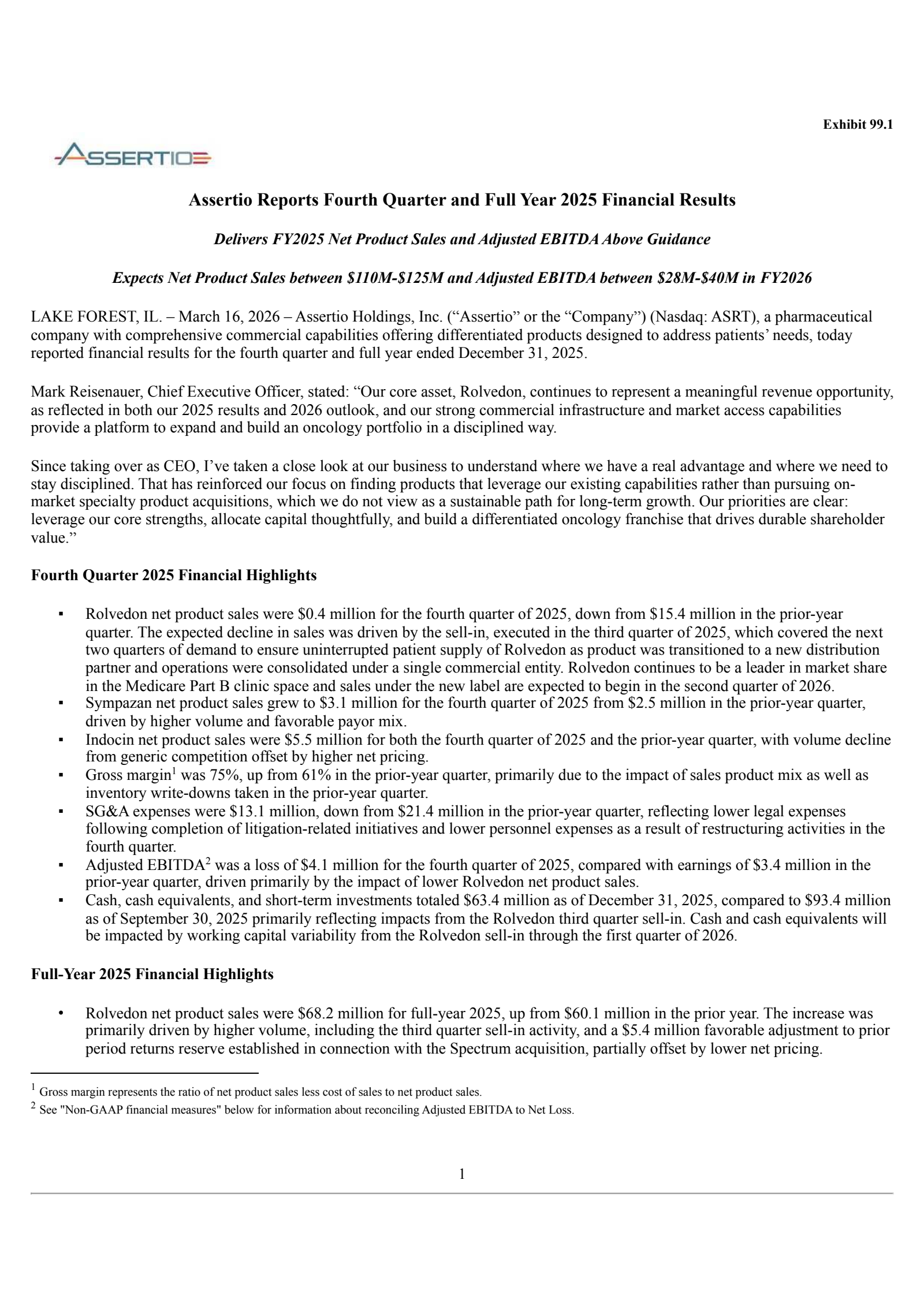Assertio's Q4 2025 Press Release