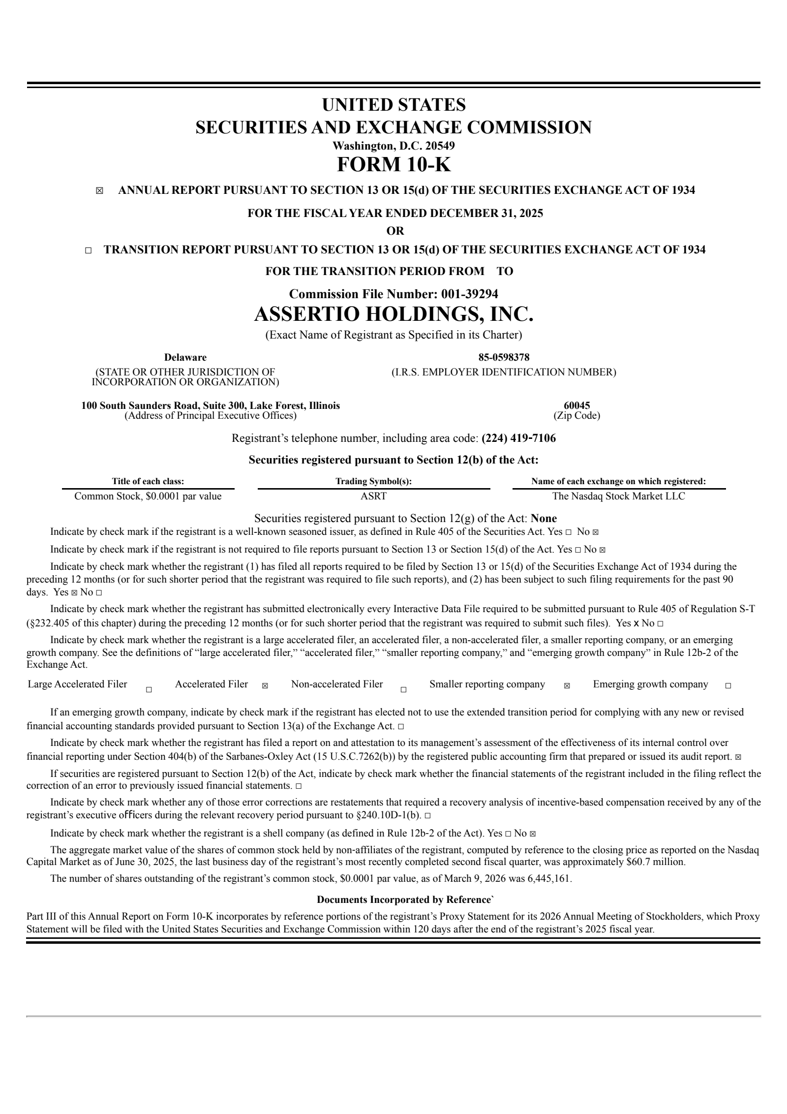 Assertio's Q4 2025 Annual report