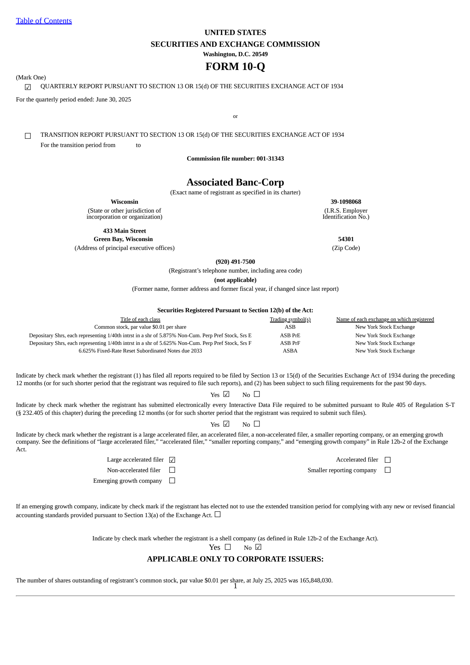 Associated Banc's Q2 2025 Quarterly report