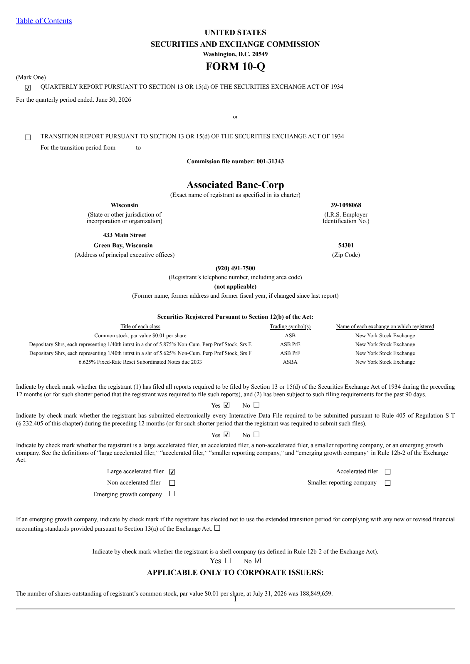 Associated Banc's Q2 2026 Quarterly report