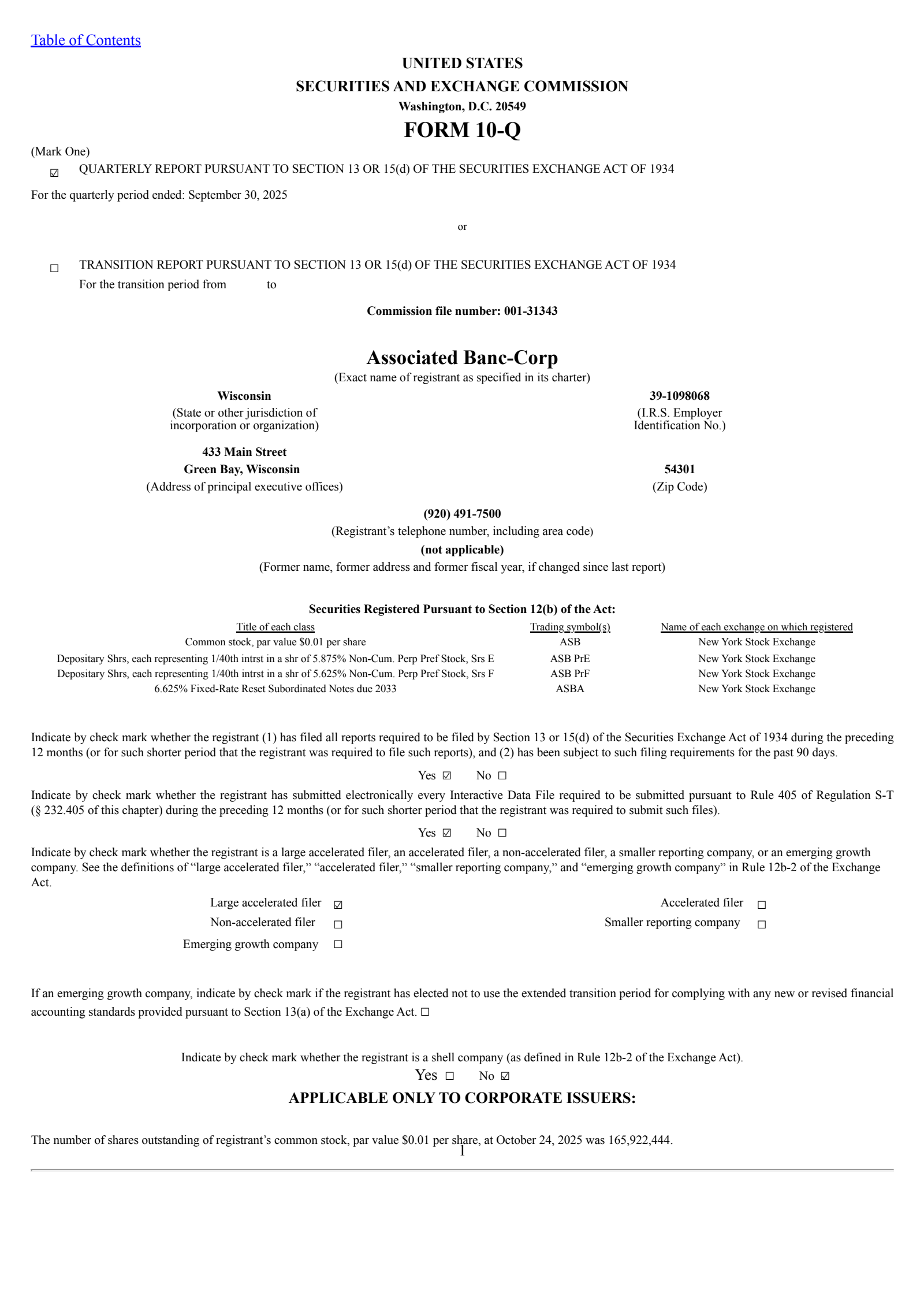 Associated Banc's Q3 2025 Quarterly Report