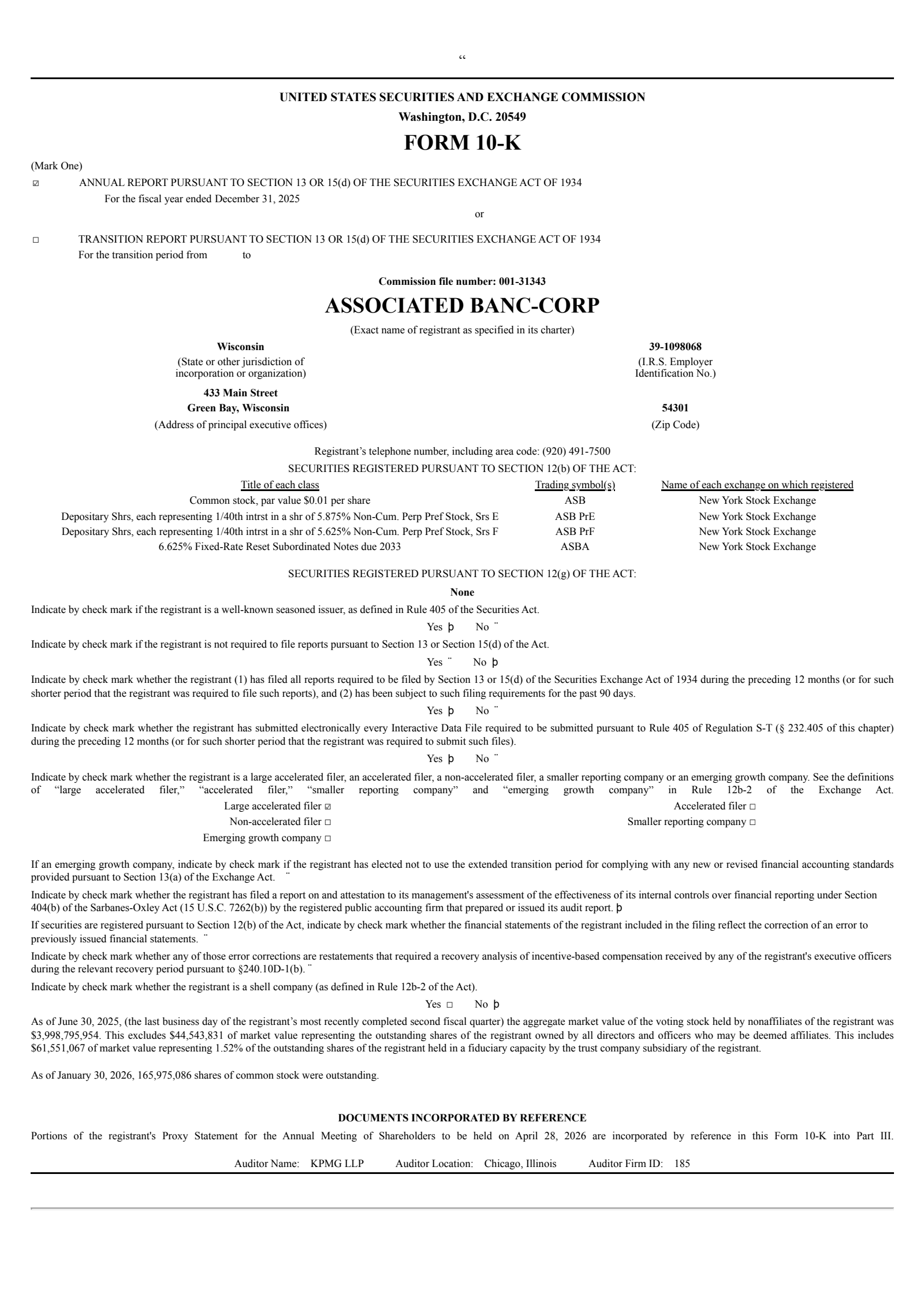 Associated Banc's Q4 2025 Annual report