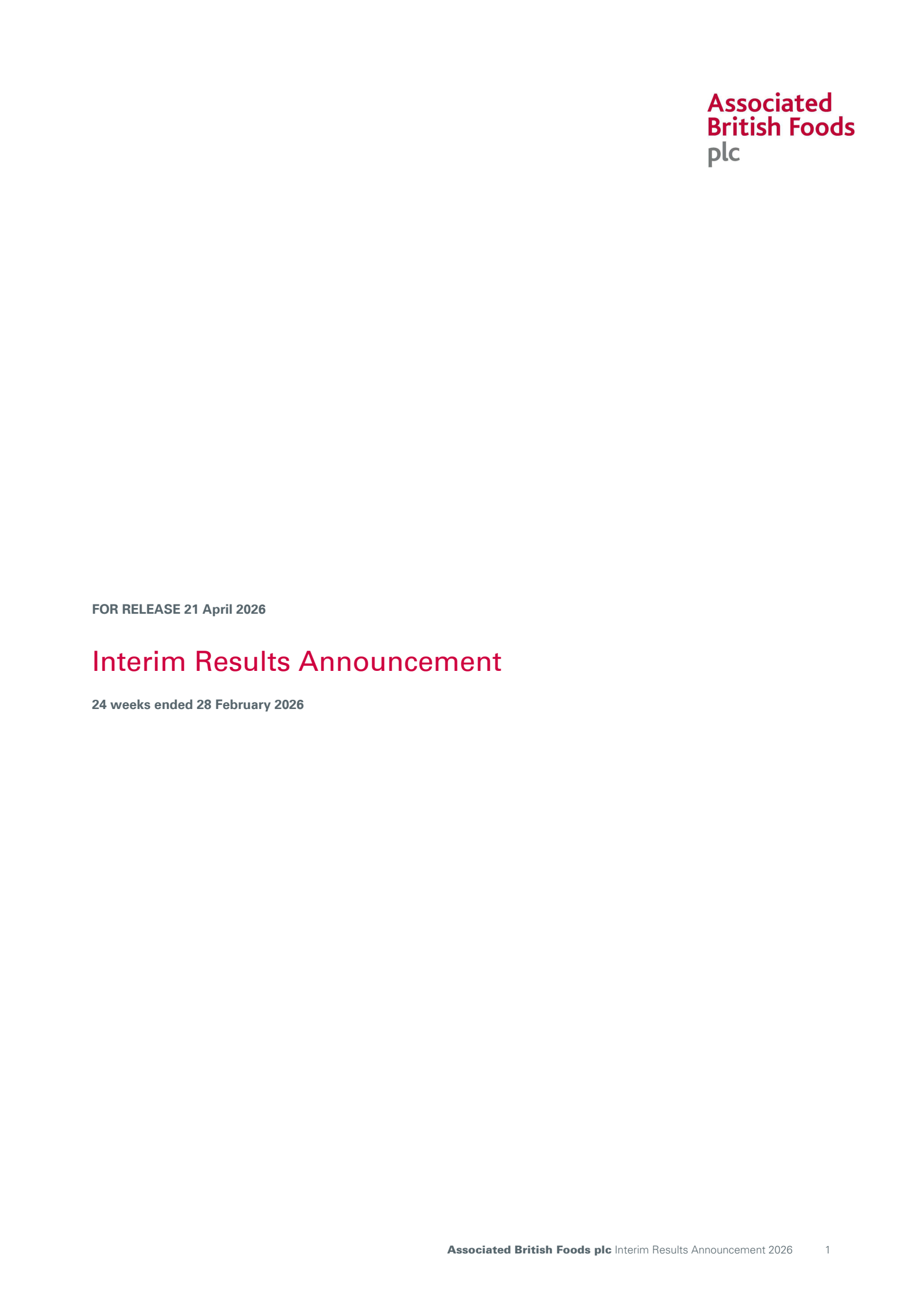 Associated British Foods' H1 2026 Interim report