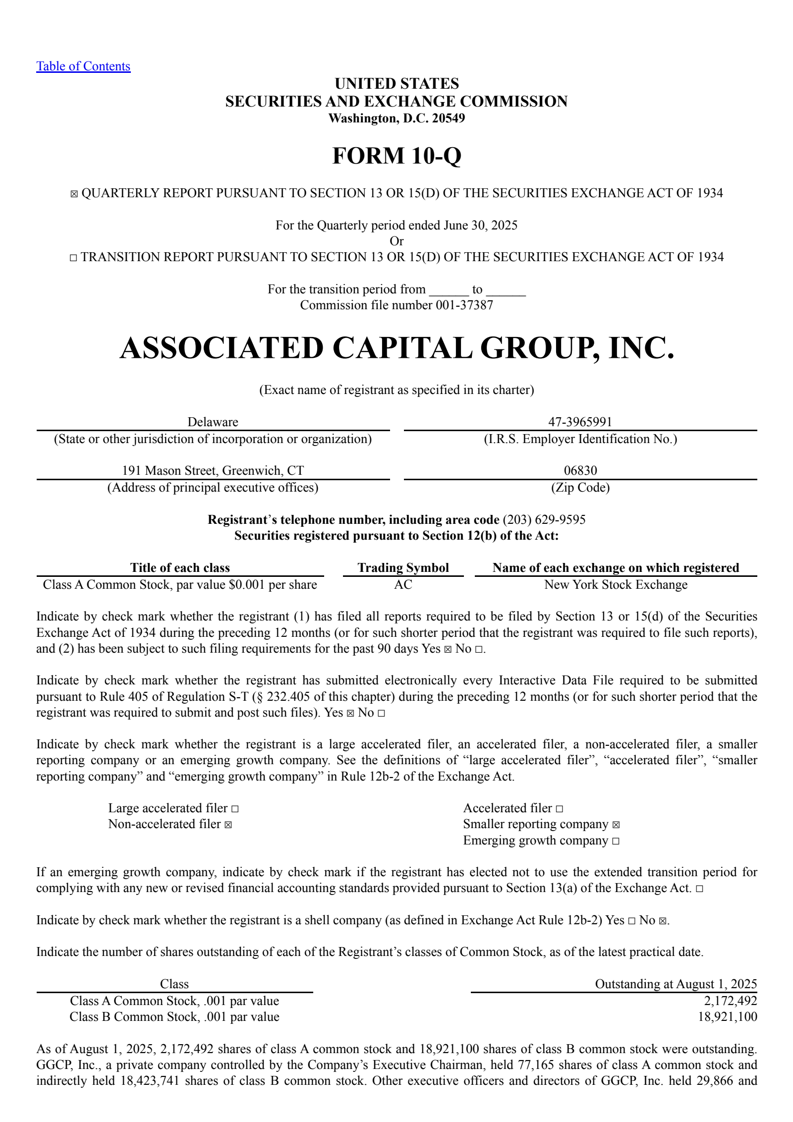 Associated Capital Group's Q2 2025 Quarterly report