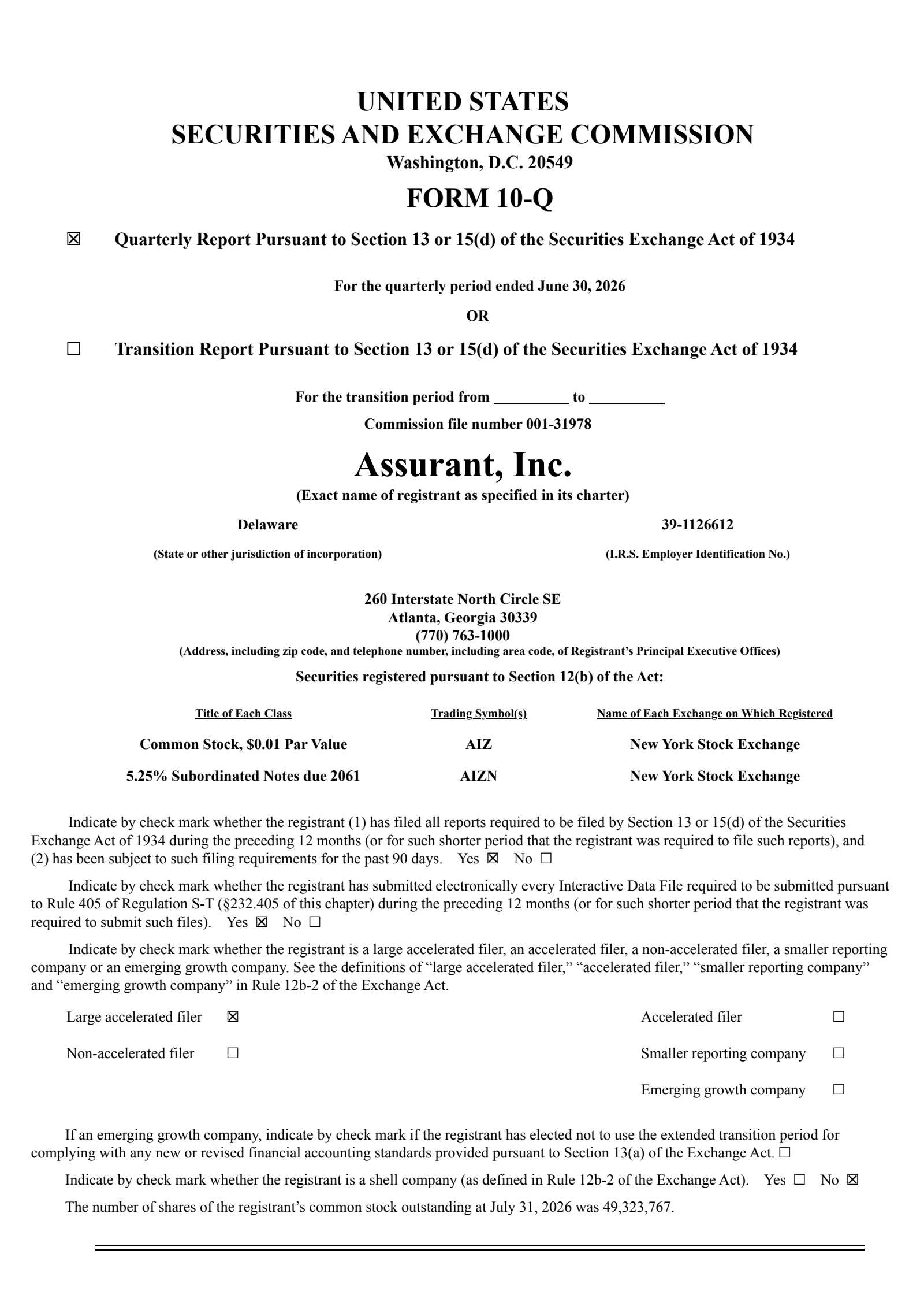 Assurant's Q2 2026 Quarterly report