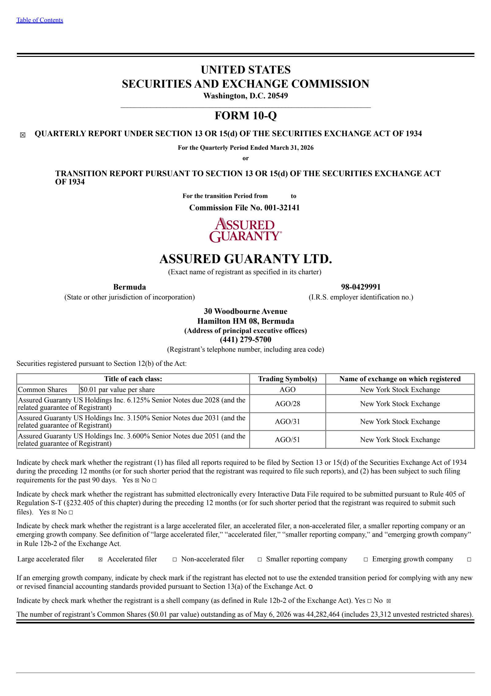 Assured Guaranty's Q1 2026 Quarterly report