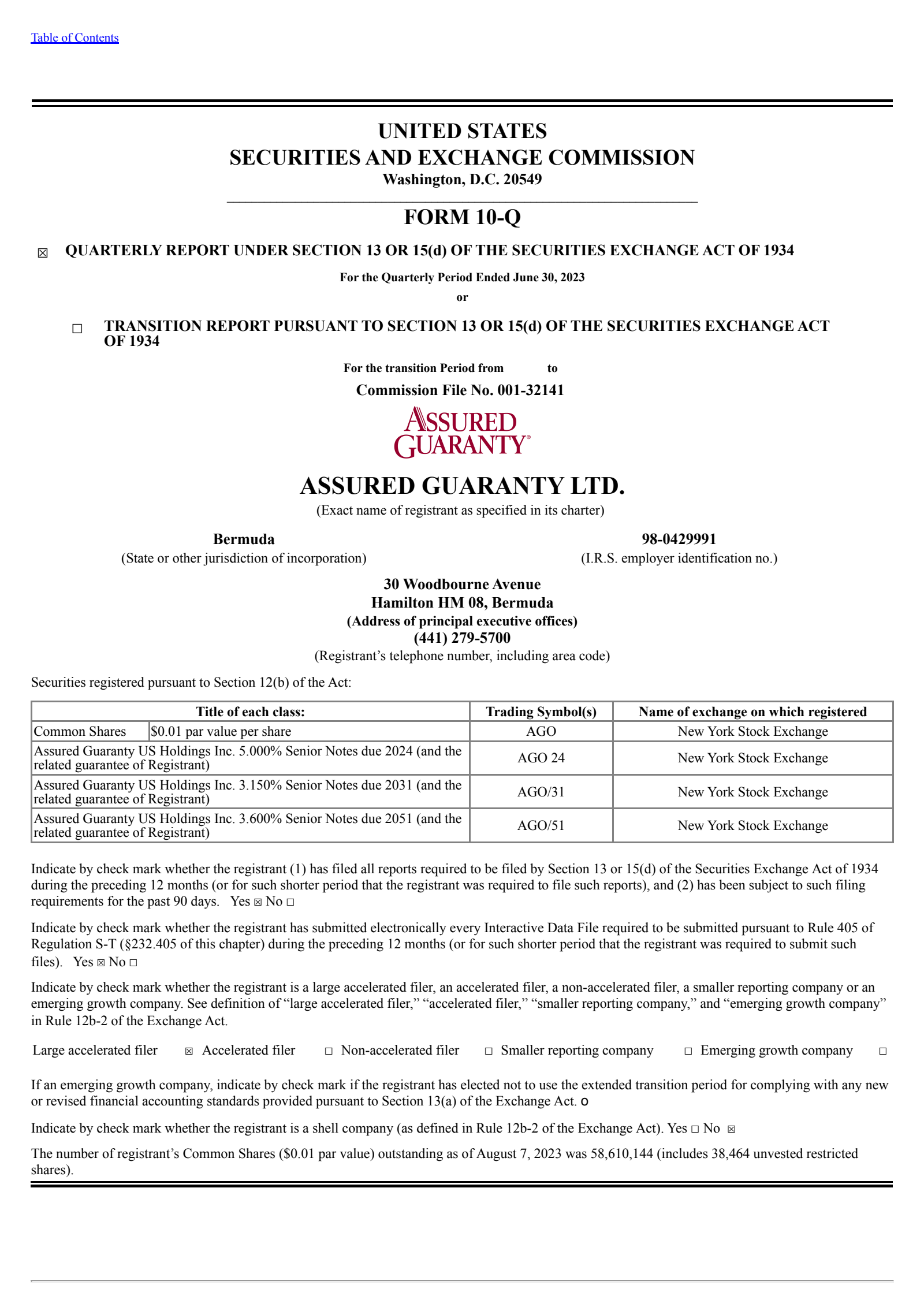 Assured Guaranty's Q2 2023 Quarterly report