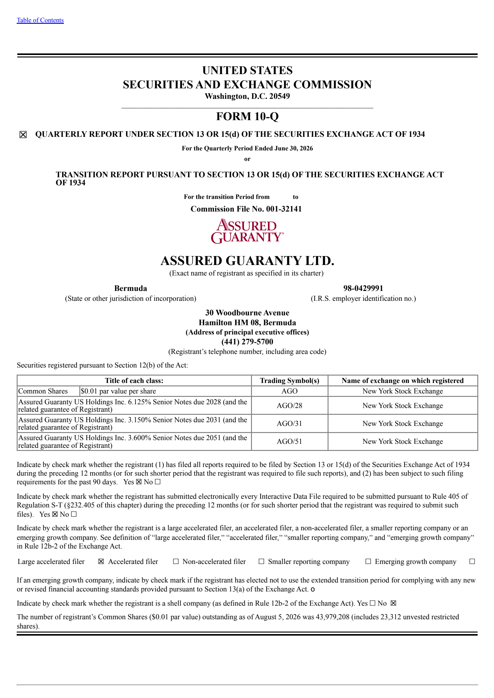 Assured Guaranty's Q2 2026 Quarterly report