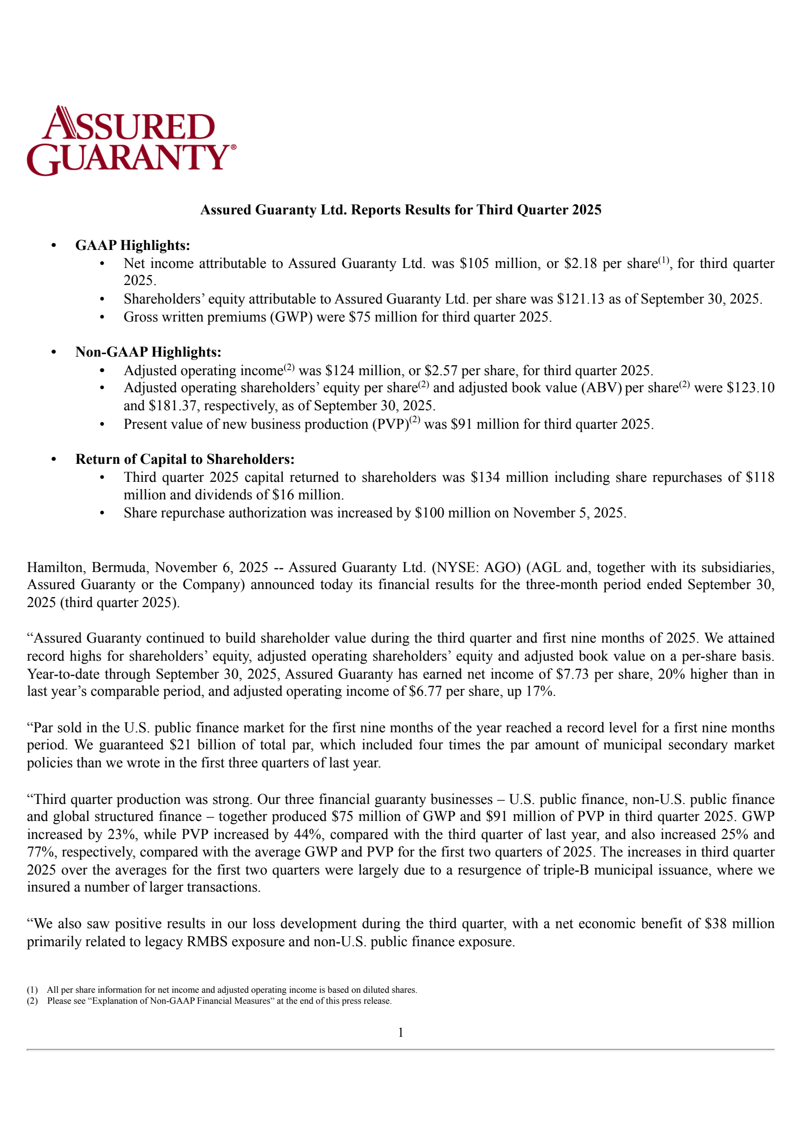 Assured Guaranty's Q3 2025 Earnings Release