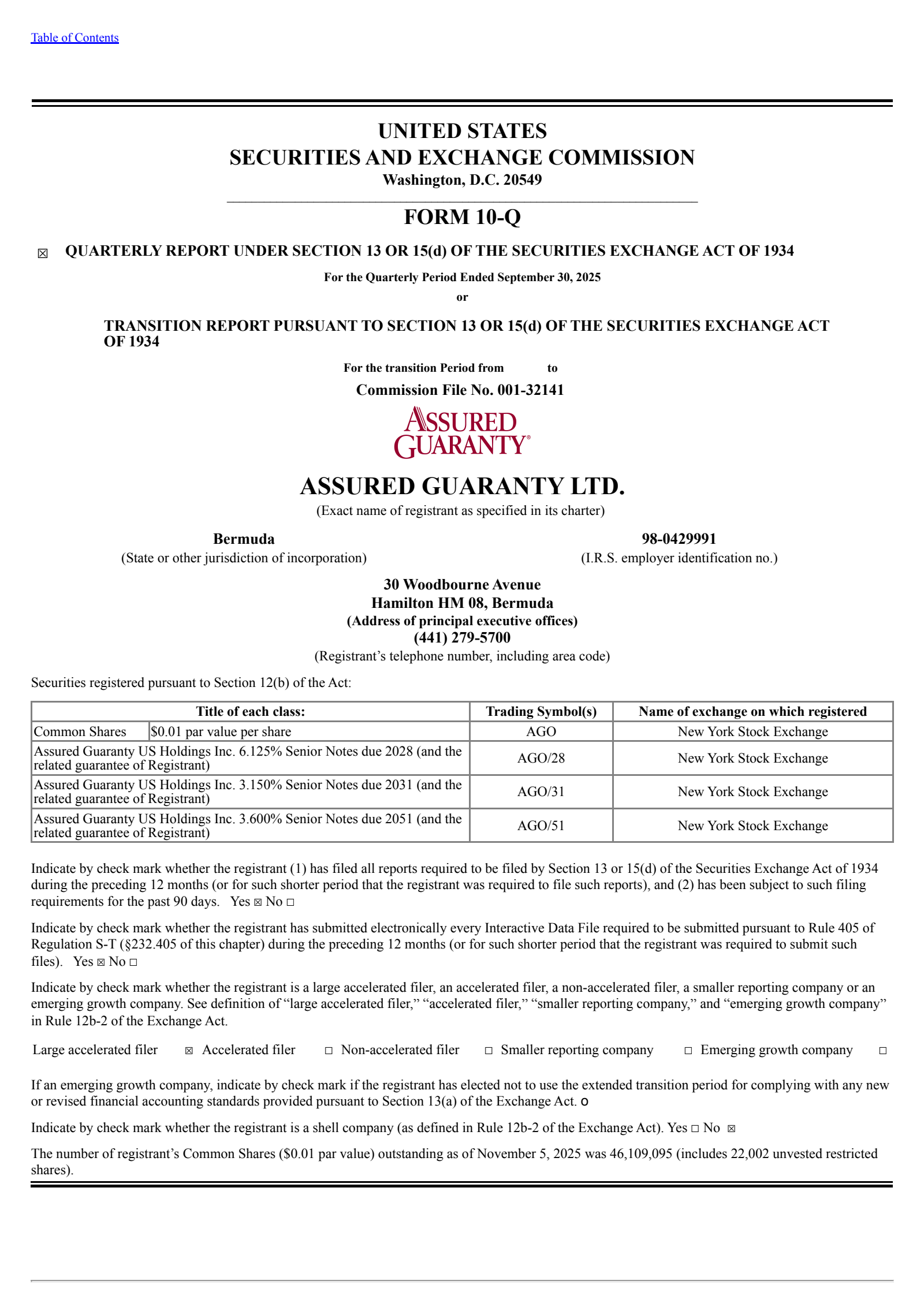 Assured Guaranty's Q3 2025 Quarterly Report