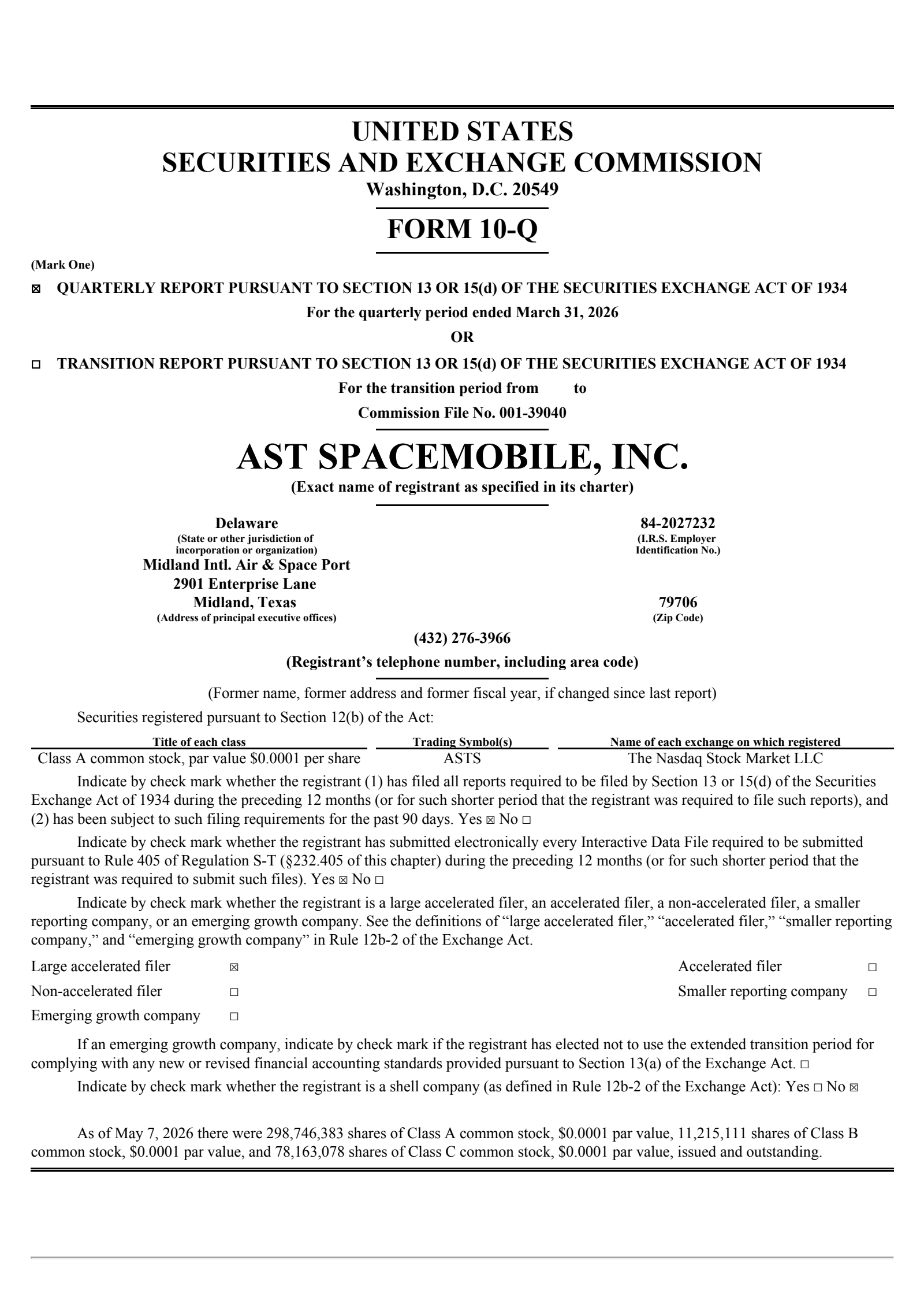 AST SpaceMobile's Q1 2026 Quarterly report