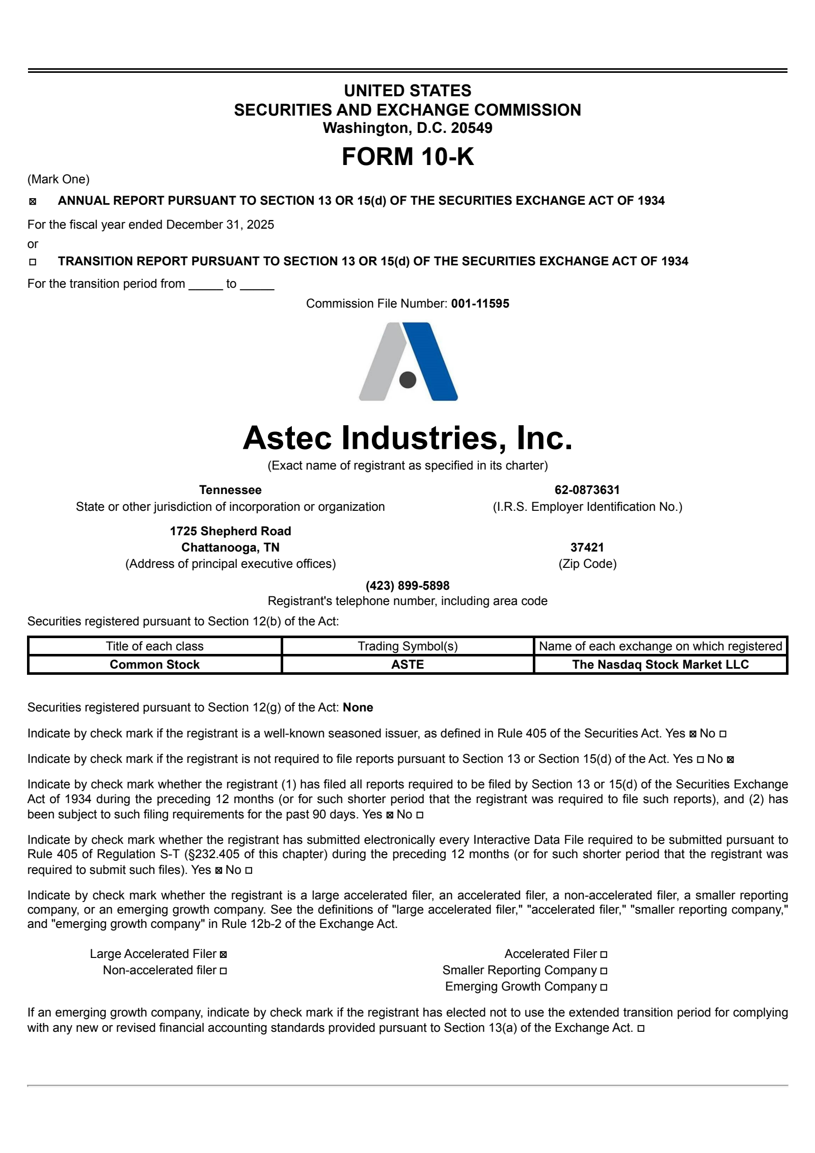 Astec Industries' Q4 2025 Annual report