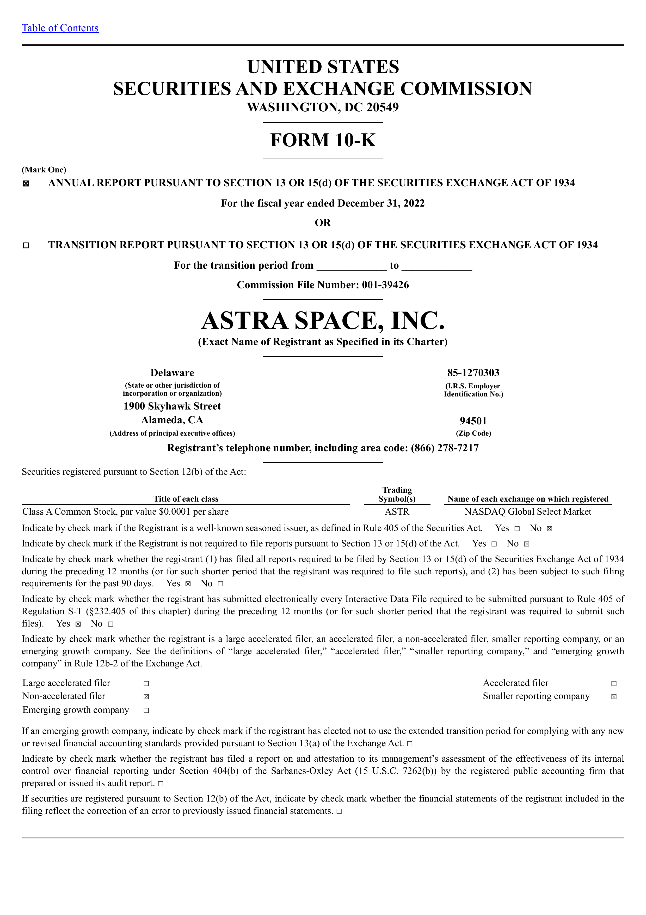 Astra Space's Q4 2022 Annual report