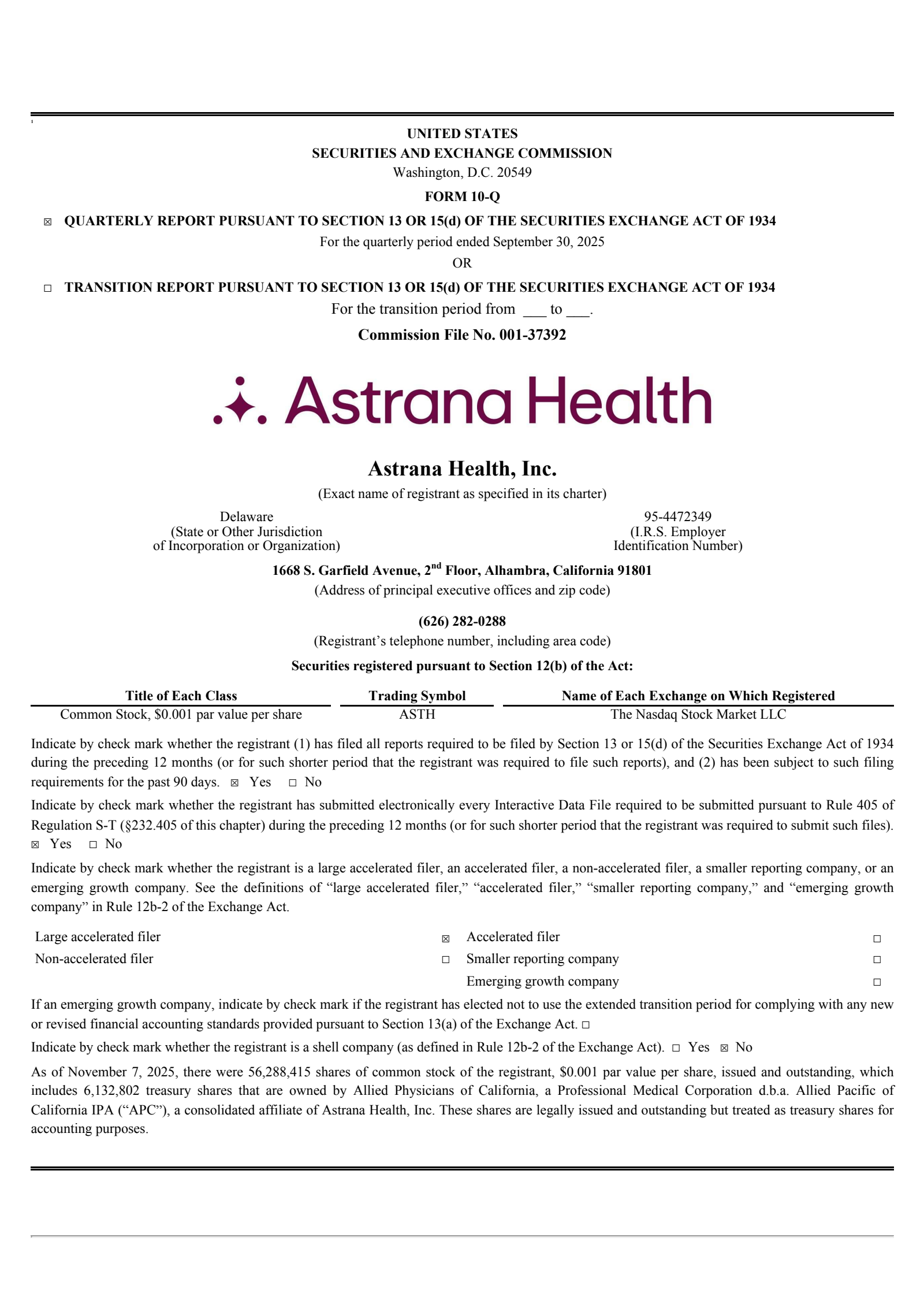 Astrana Health's Q3 2025 Quarterly Report
