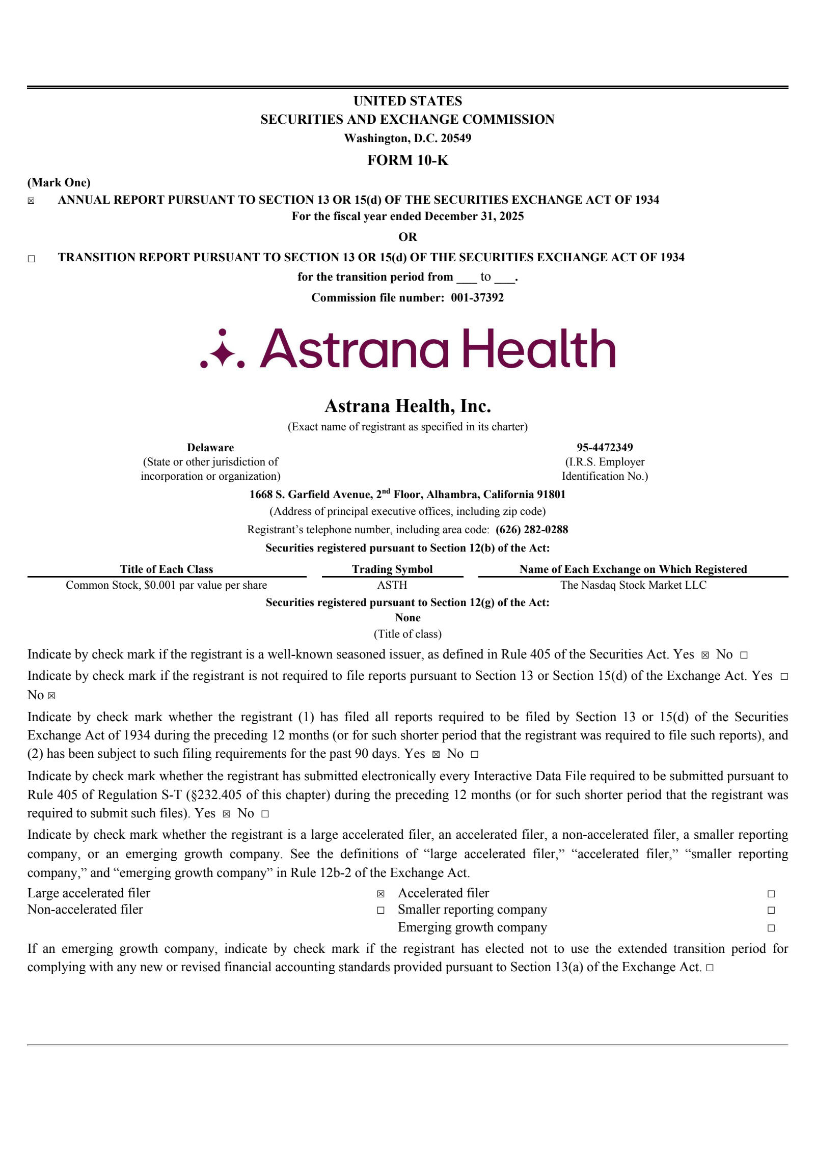 Astrana Health's Q4 2025 Annual report