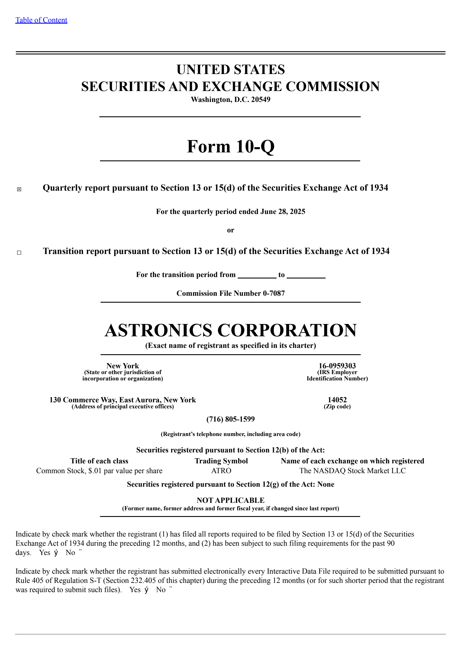 Astronics' Q2 2025 Quarterly report