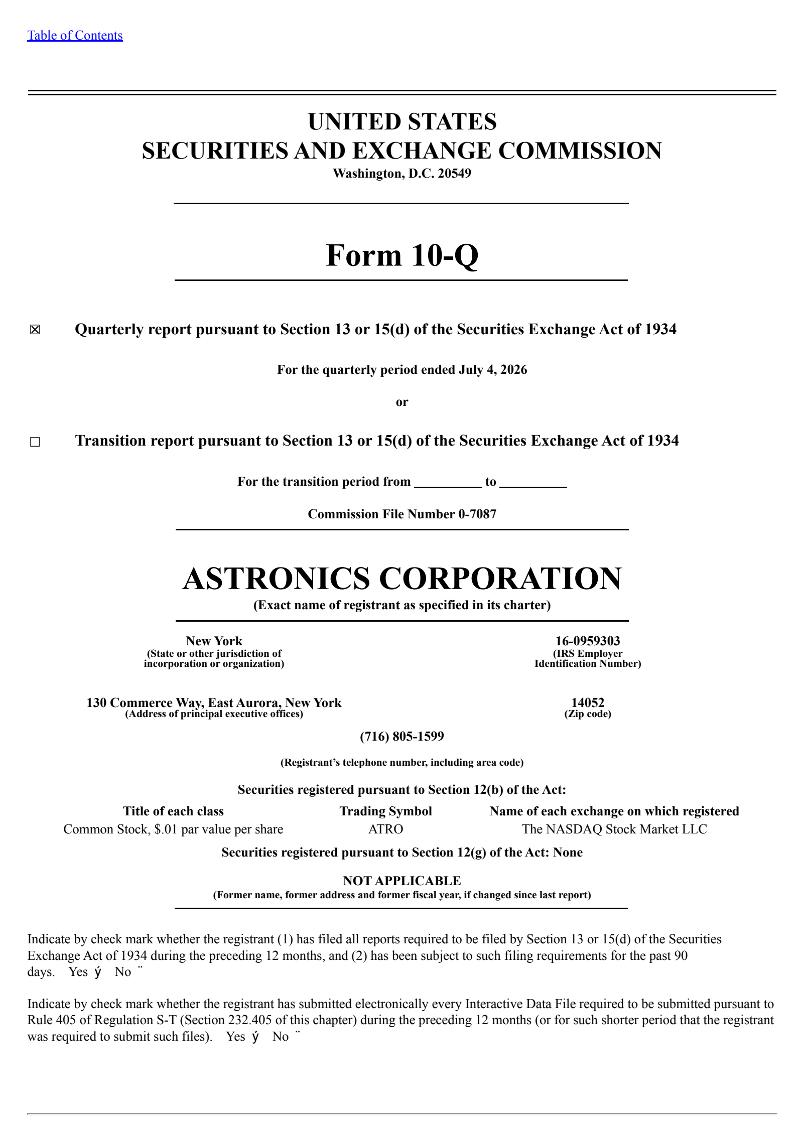 Astronics' Q2 2026 Quarterly report