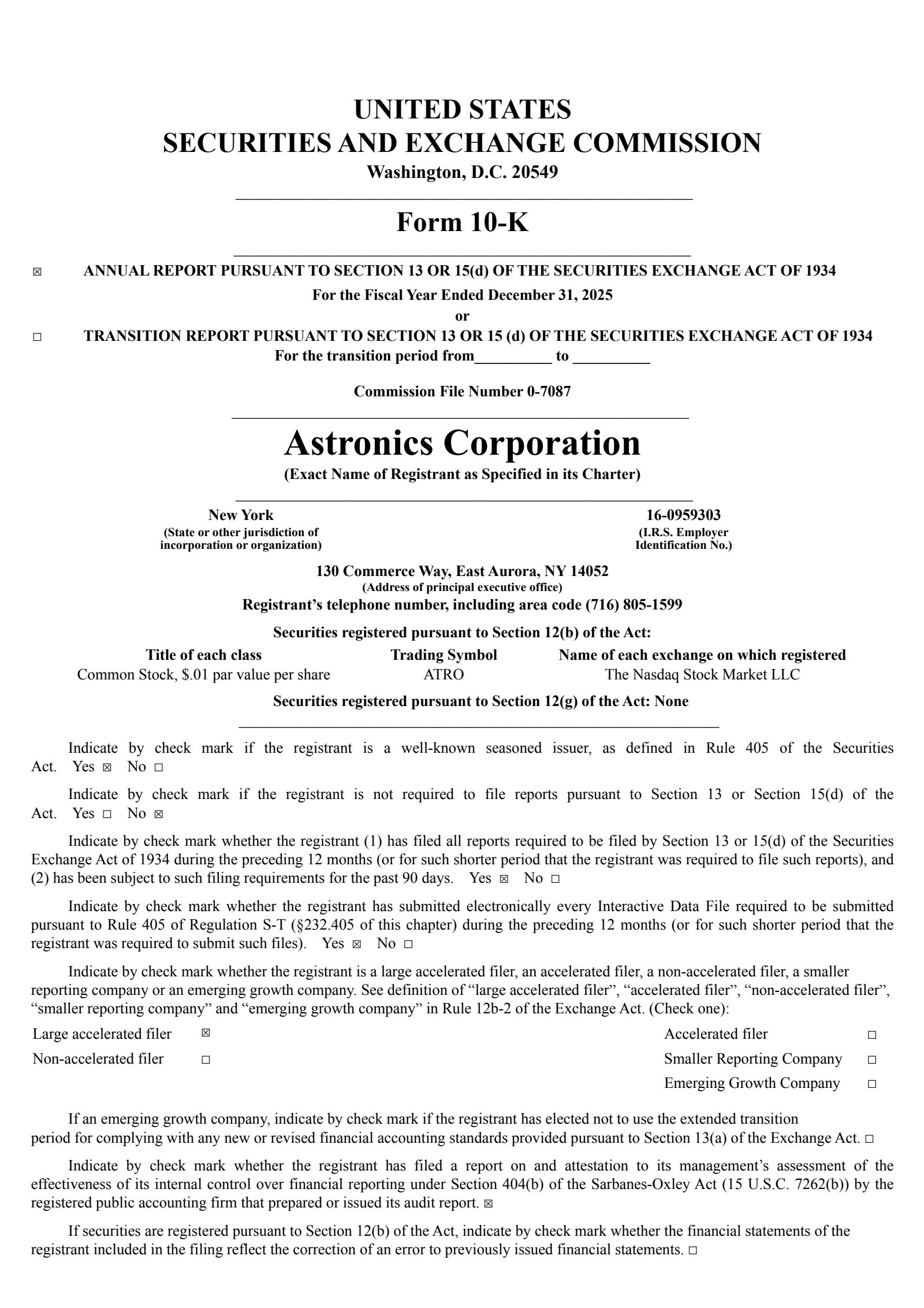 Astronics' Q4 2025 Annual report