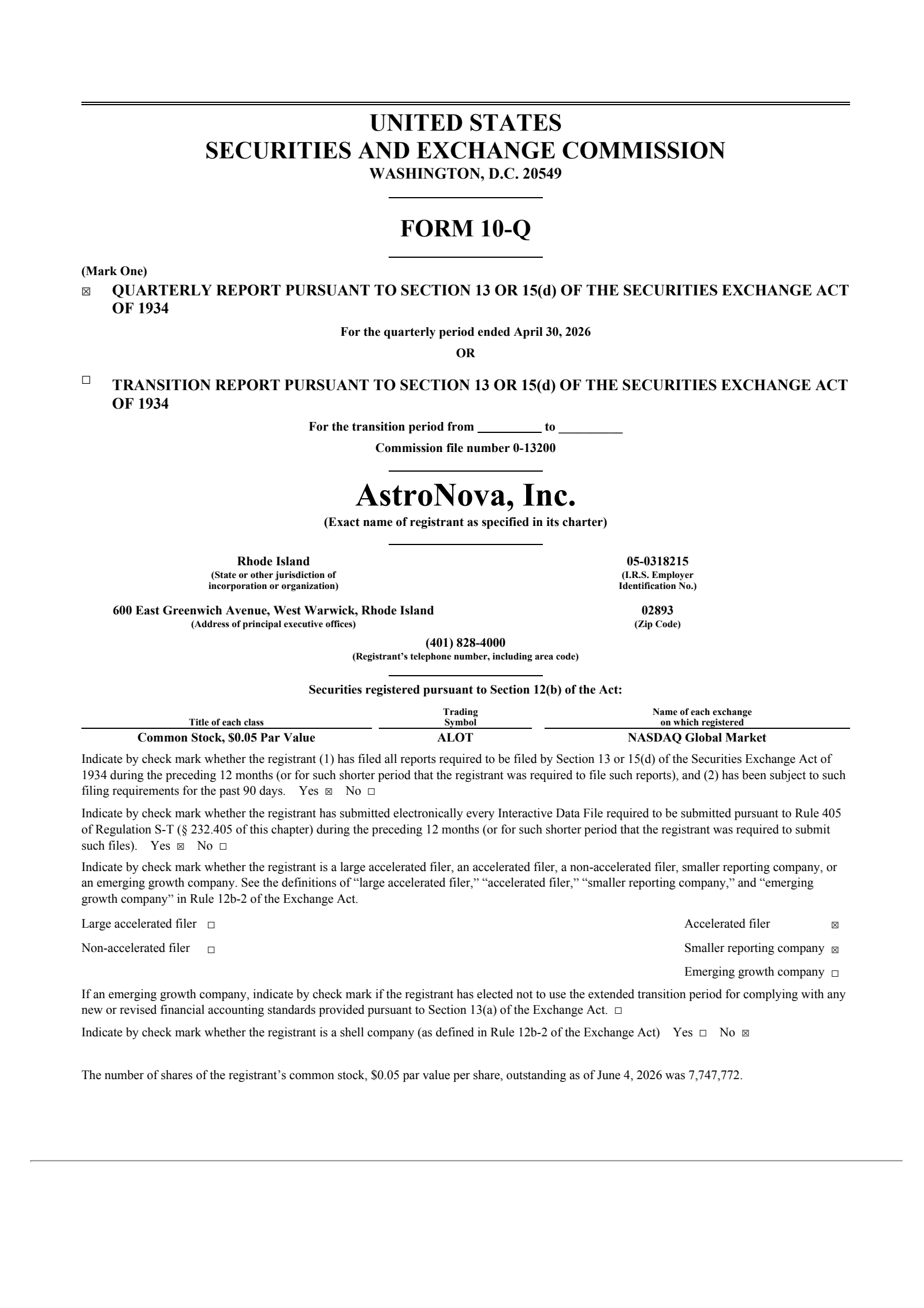 AstroNova's Q1 2027 Quarterly report